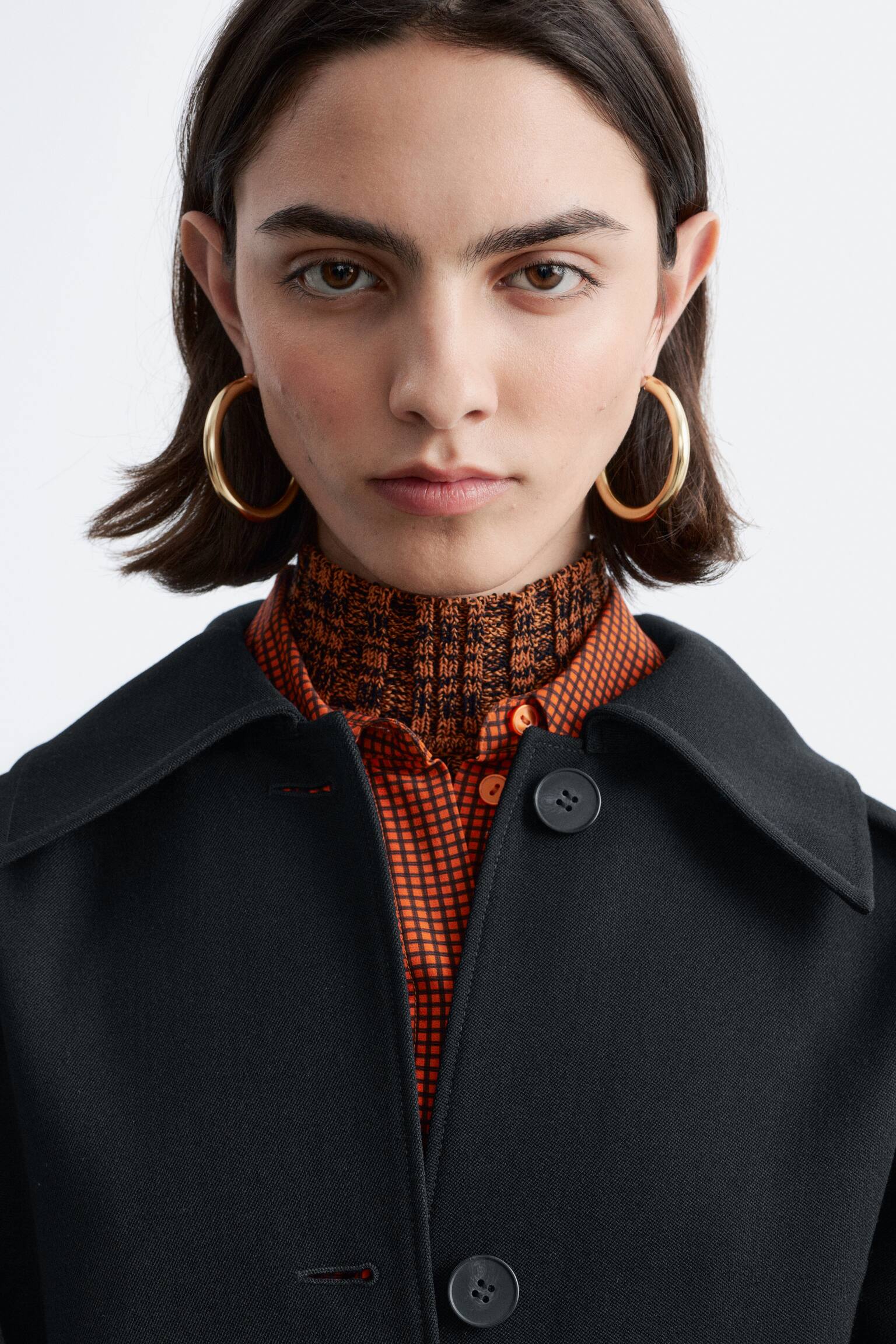 Trenchcoat i ull med knytskärp - Svart/Mullvad - 7