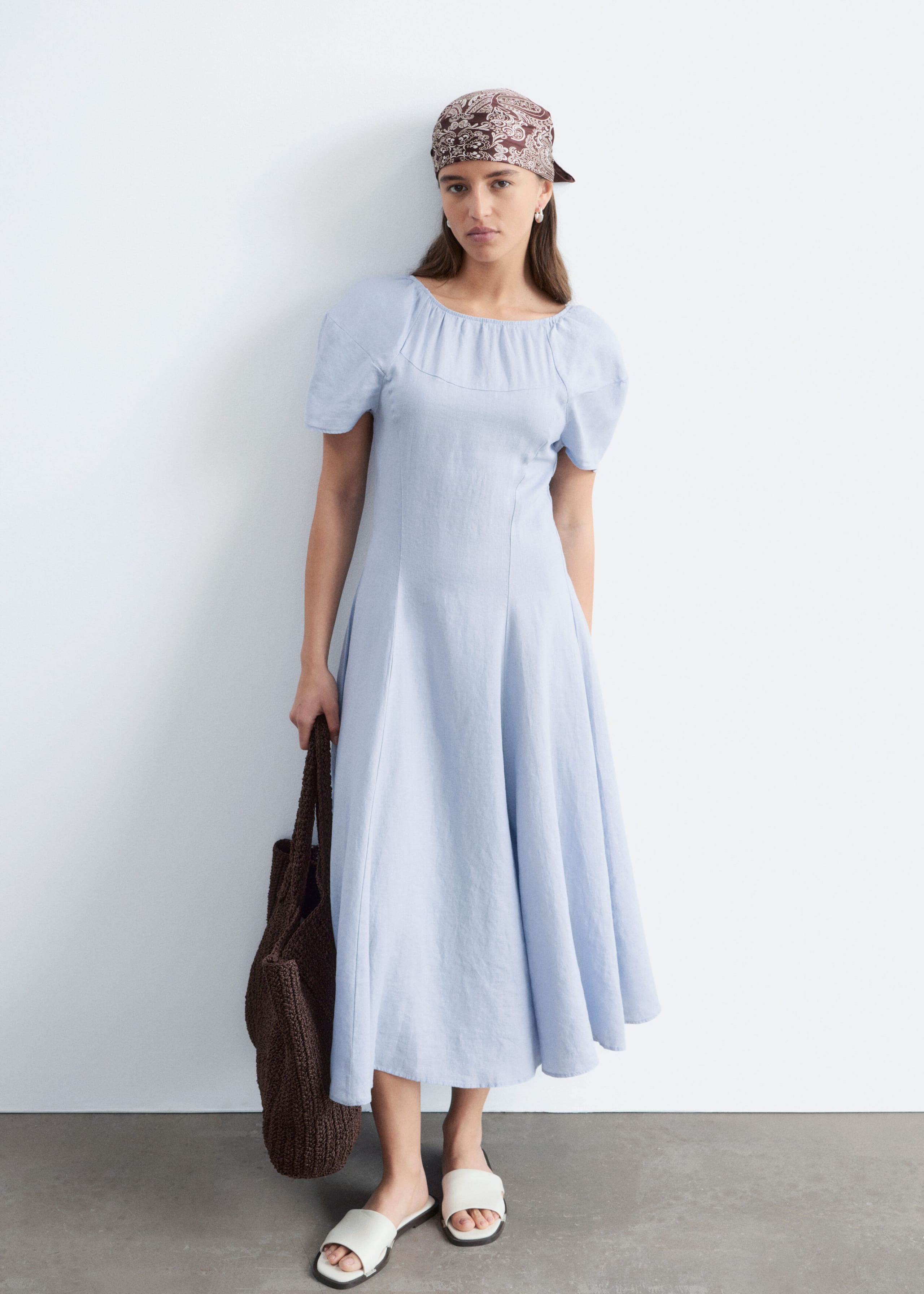 Image of Flared Linen Midi Dress