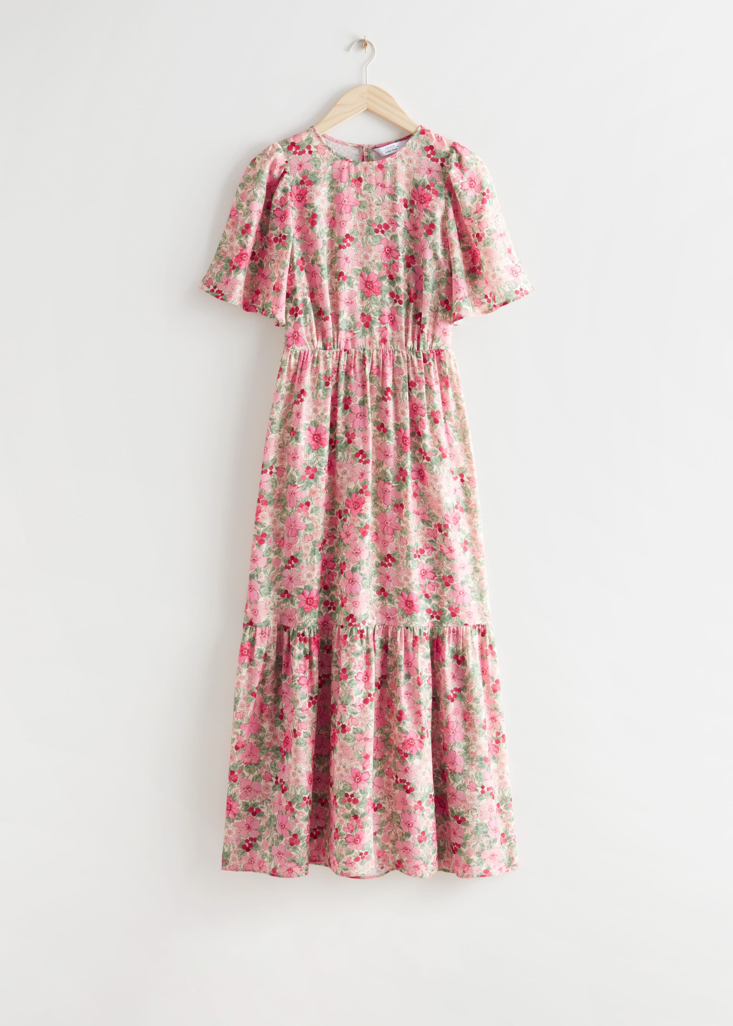 Printed Puff Sleeve Maxi Dress - Pink Florals - Bodegón