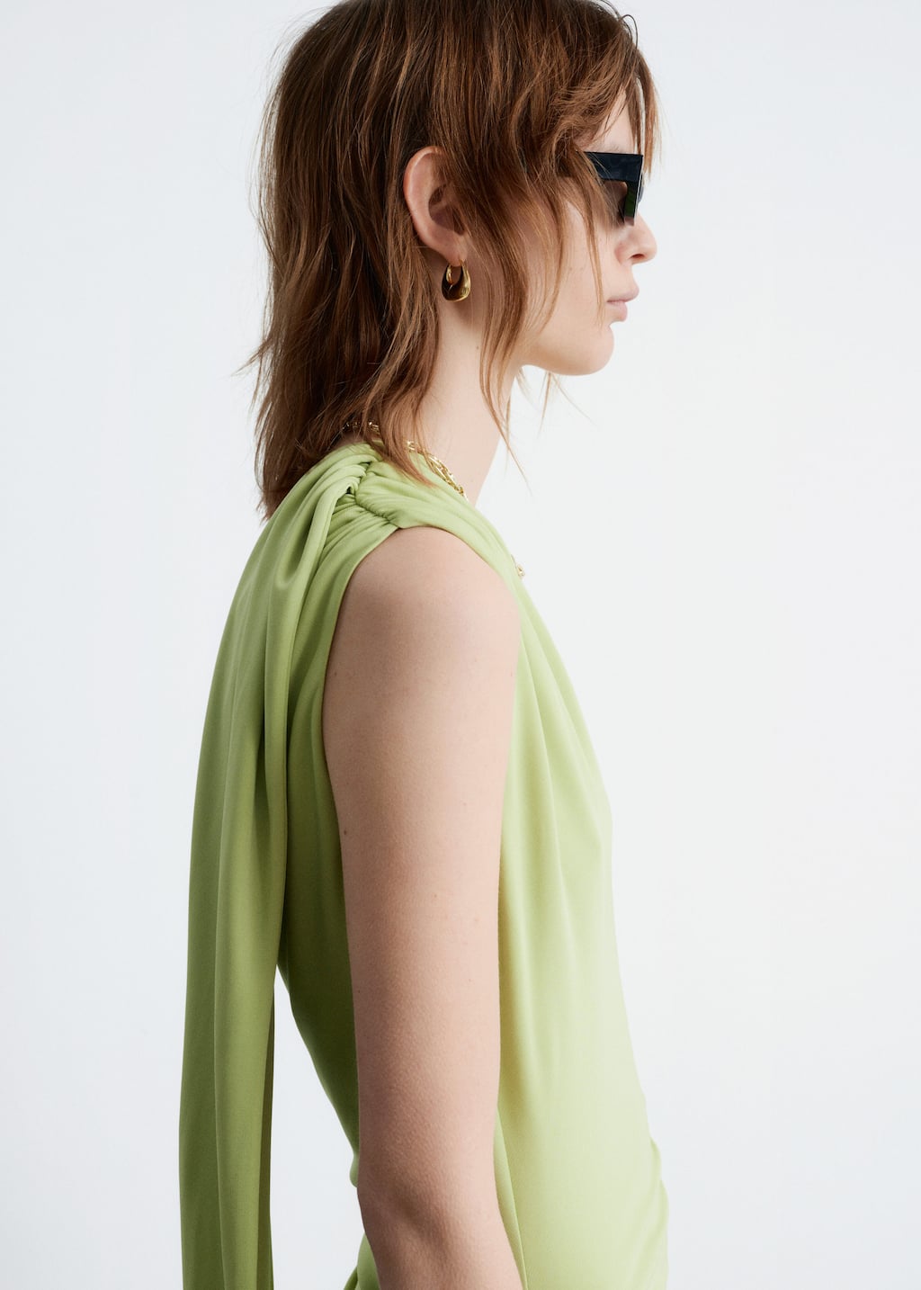 Image of One-Shoulder Scarf-Detail Midi Dress