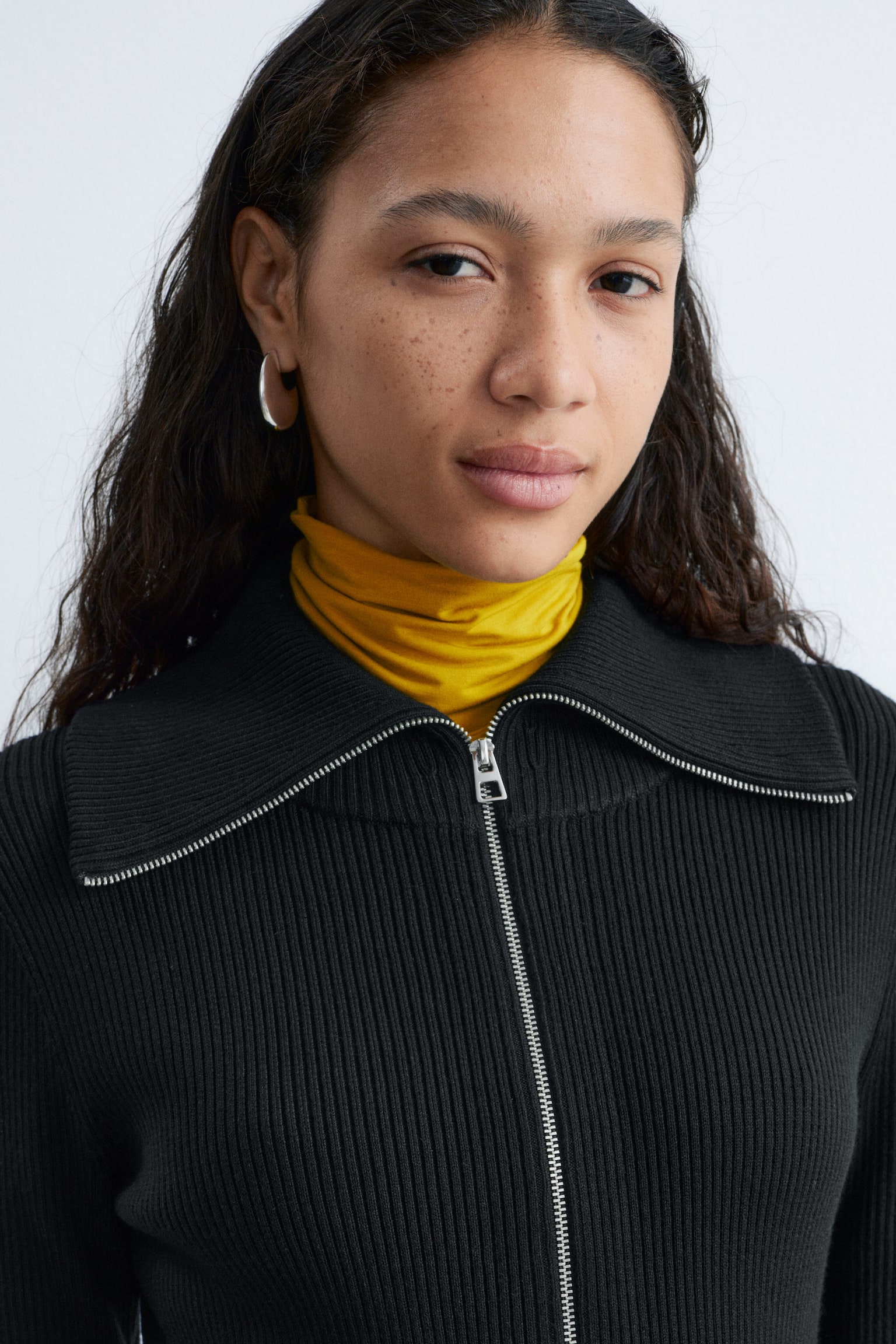 Abito midi a coste con zip - Nero - 3