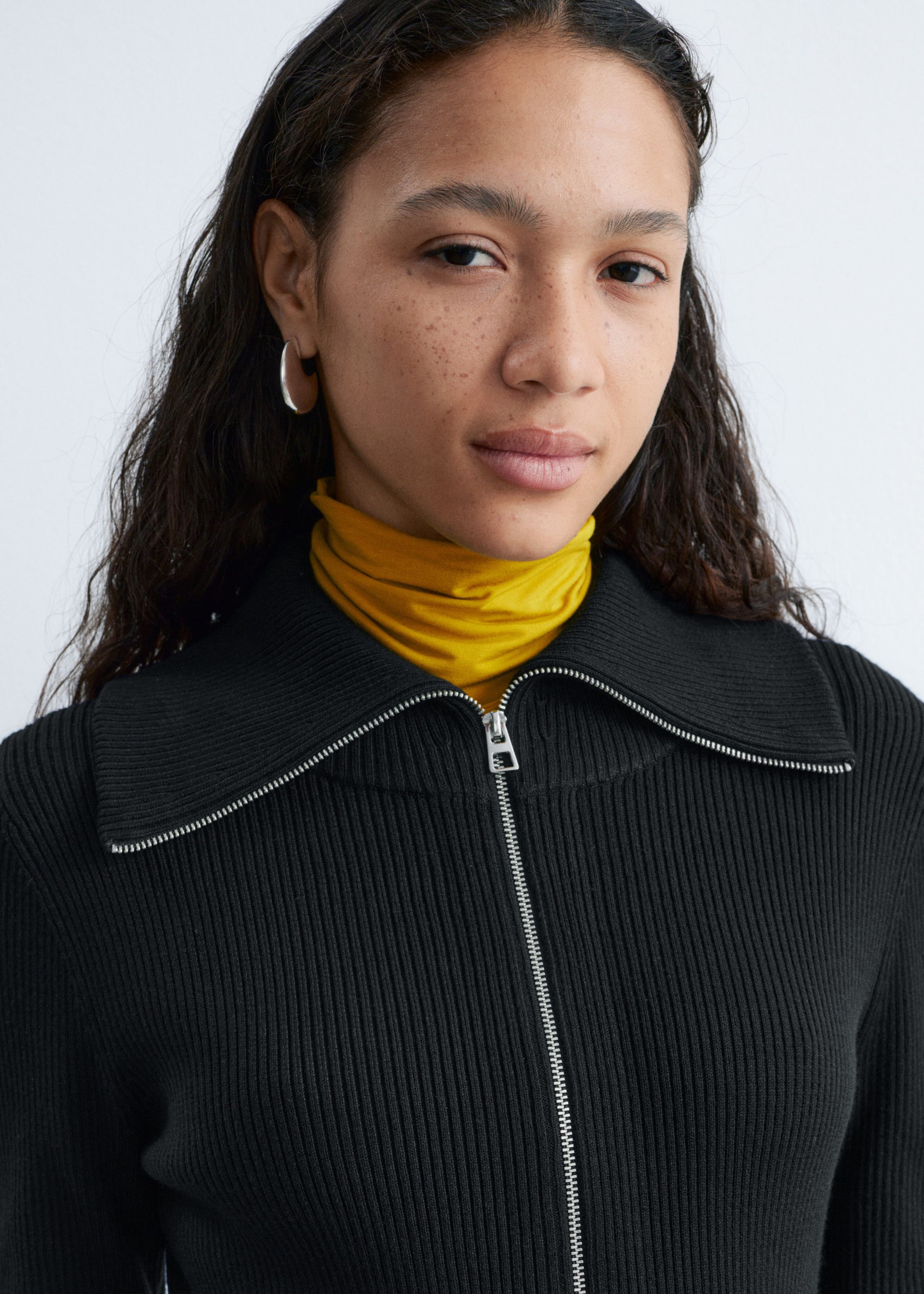 Image of Ribbed Zip-Front Midi Dress