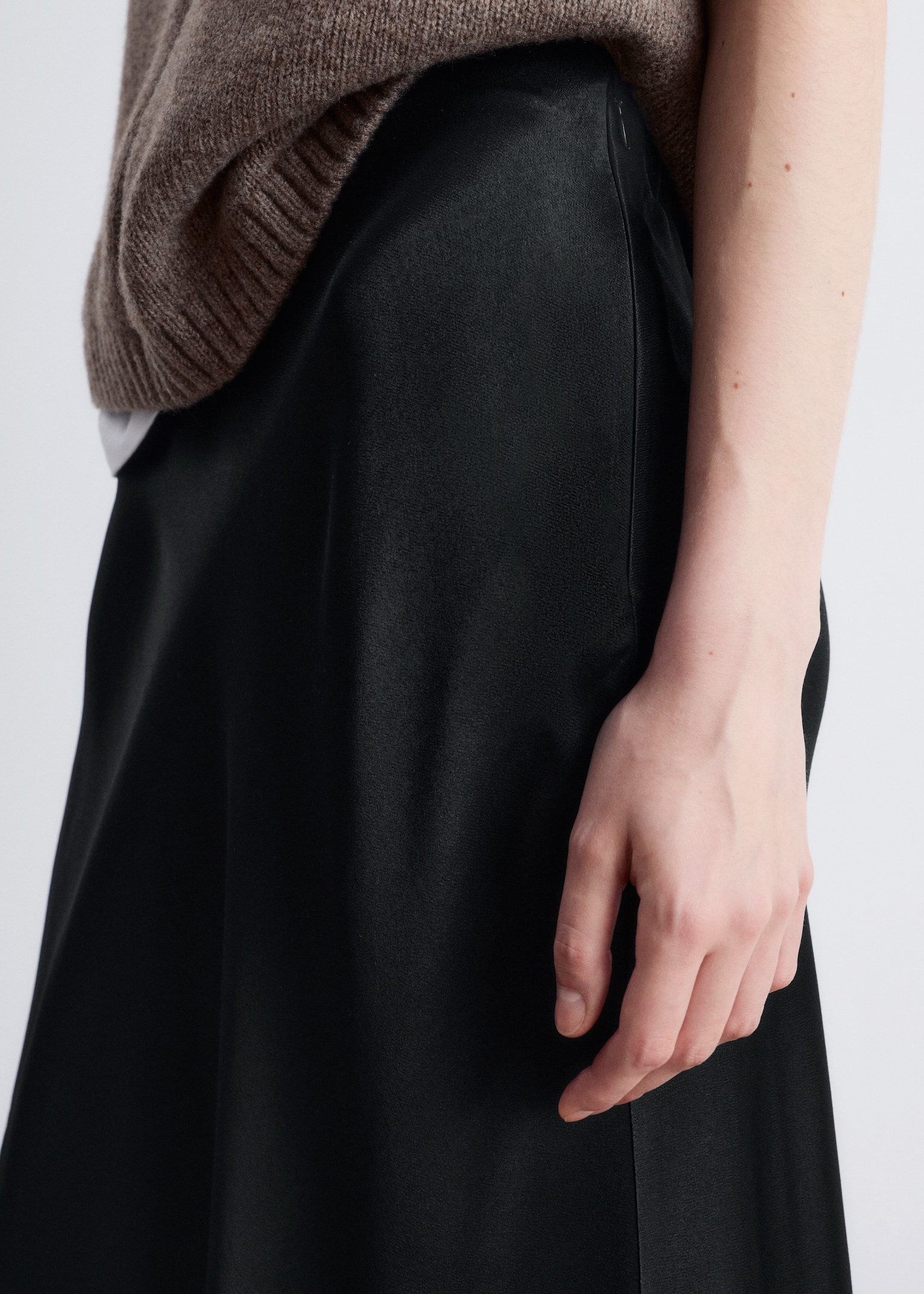Satin Midi Skirt - Black/Dark Brown - 3