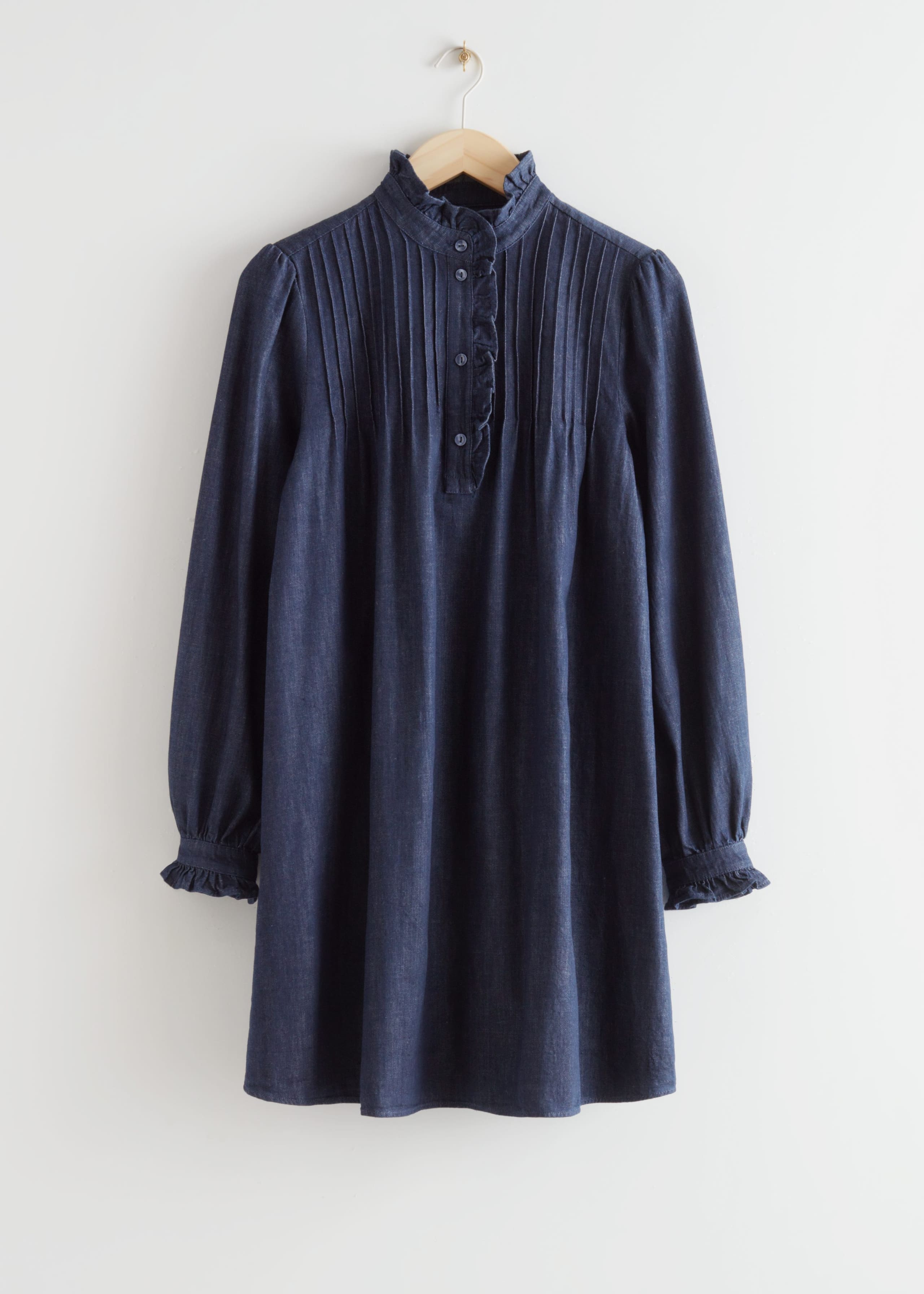 Ruffled Babydoll Mini Dress - Dark Blue - Natura morta