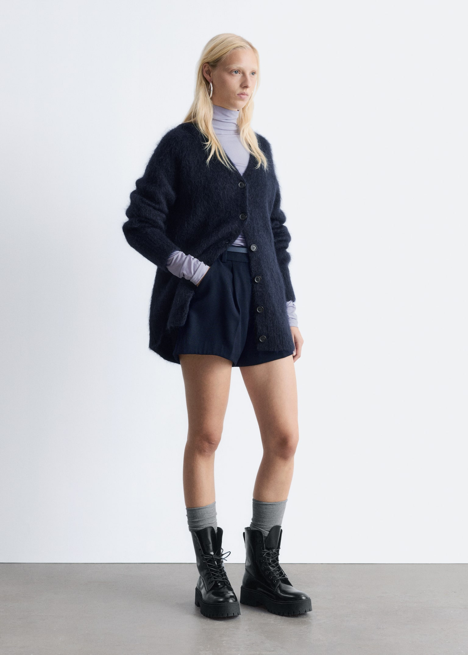 Lange Strickjacke aus Mohair-Mix - Dunkelblau - 6