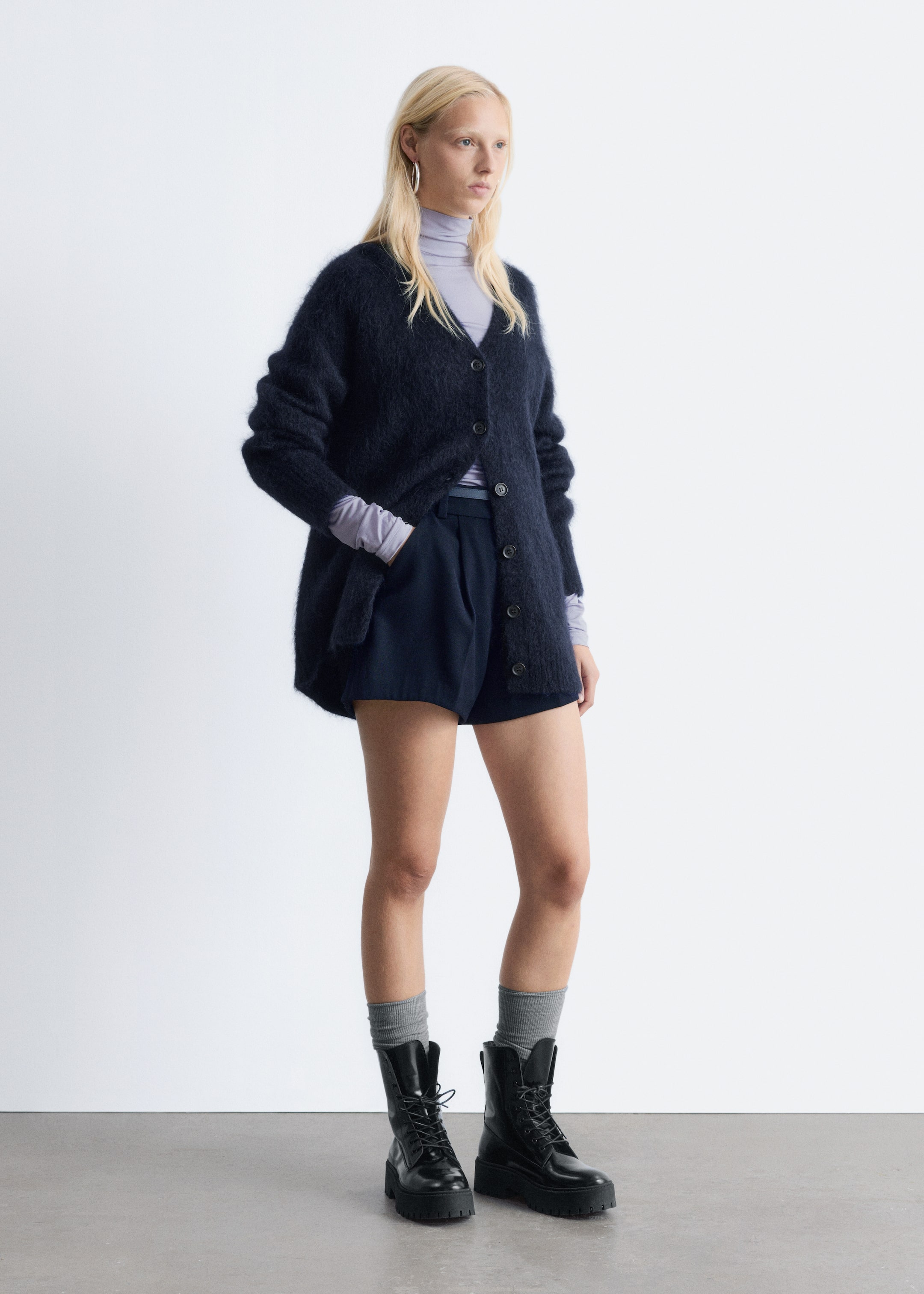 View larger image: Long Mohair-Blend Cardigan - Dark Blue - Ladies | H&M GB 4