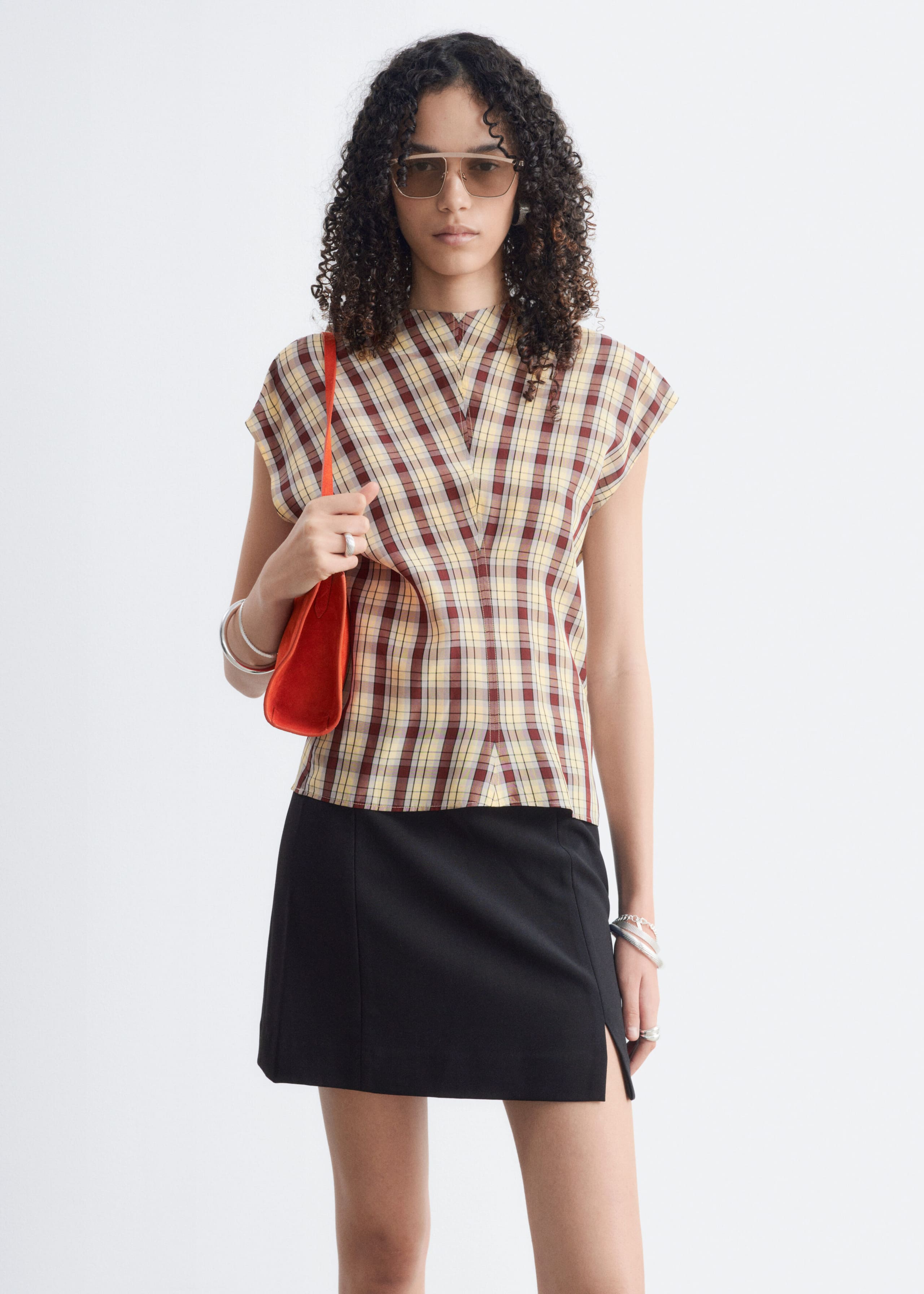 Funnel Neck Jacquard Top - Dark Red/Checked - Still Life