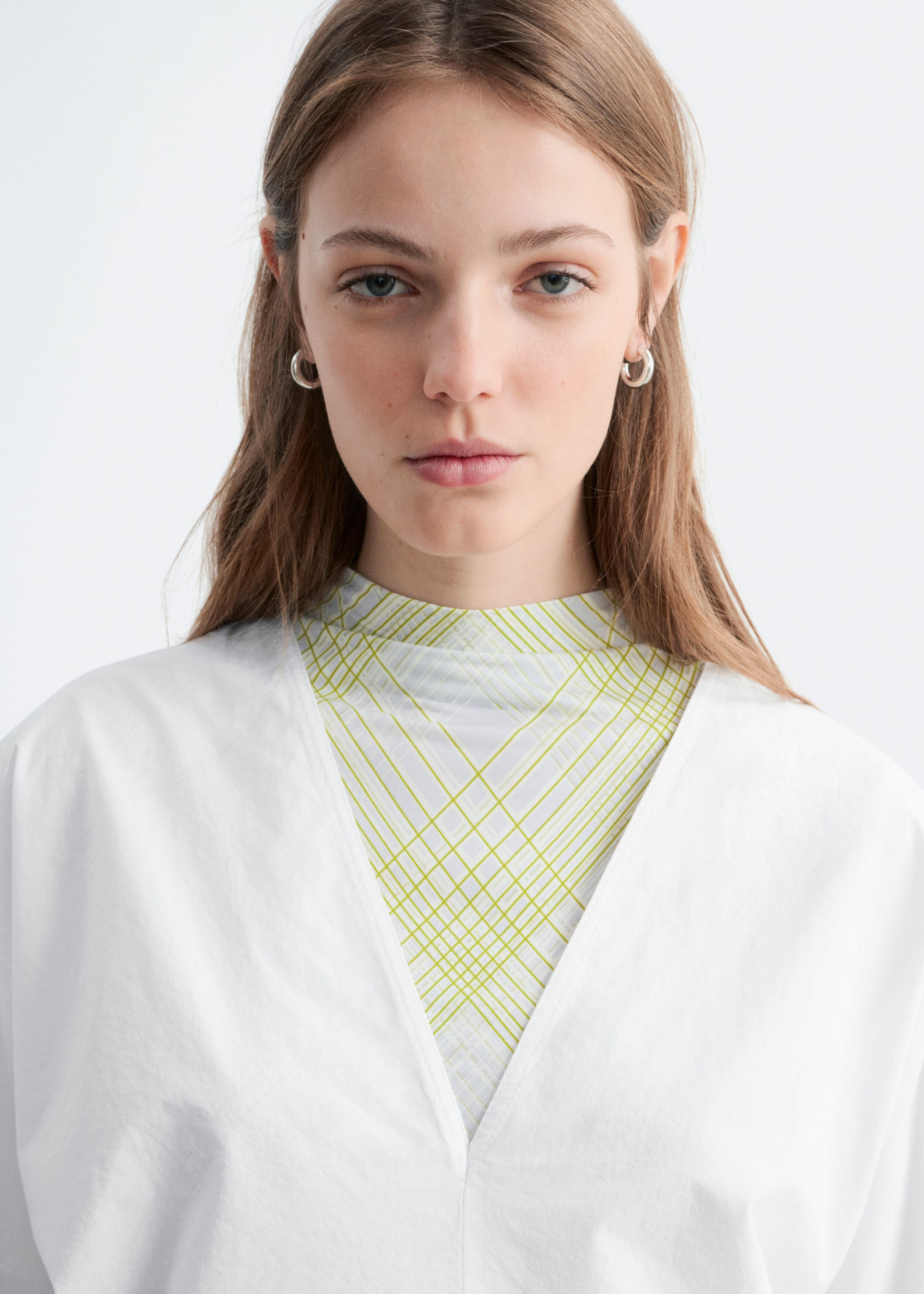Image of Sculptural Cotton V-Neck Blouse