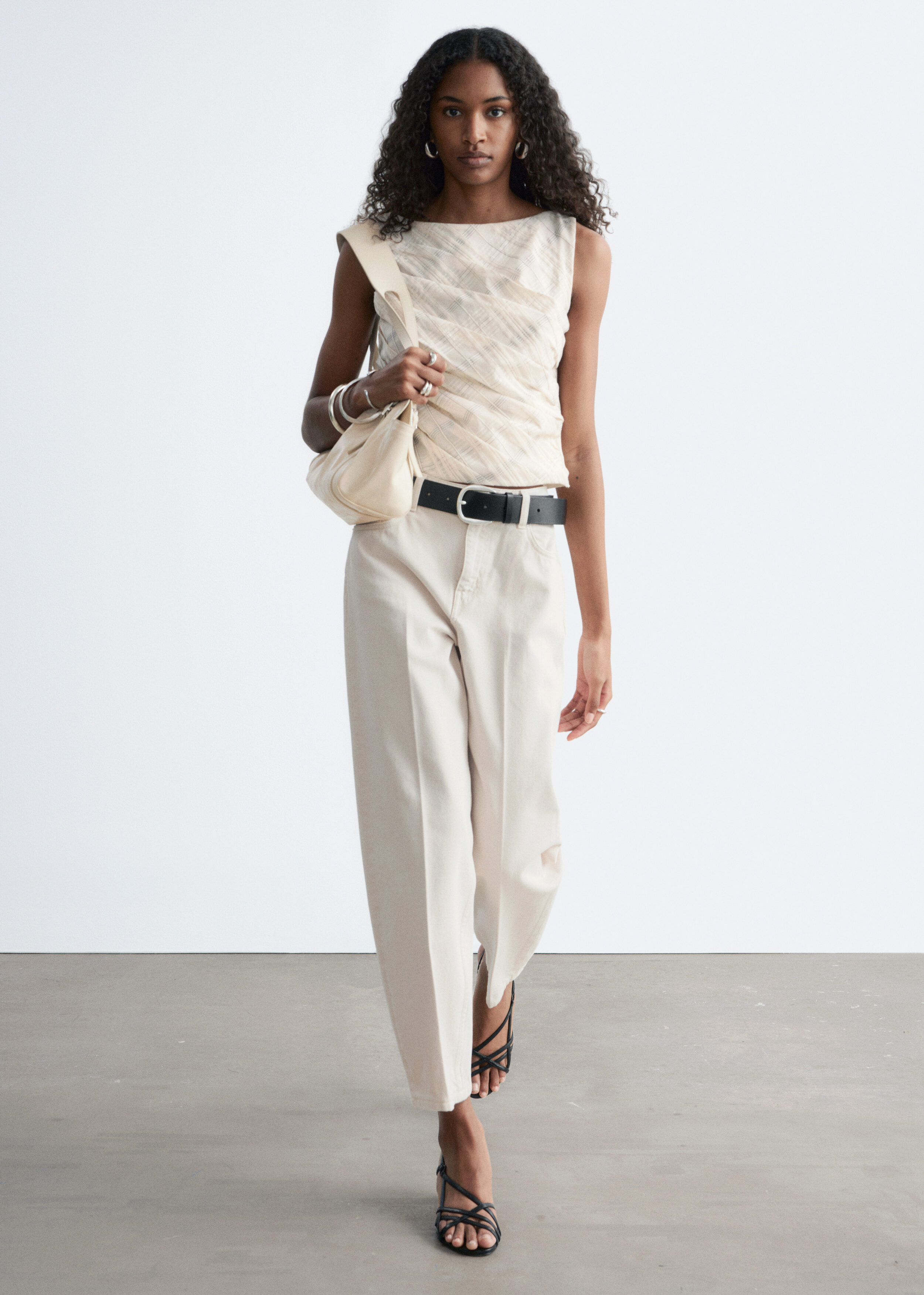 Textured Boatneck Top - Beige/Tartan - & Other Stories US