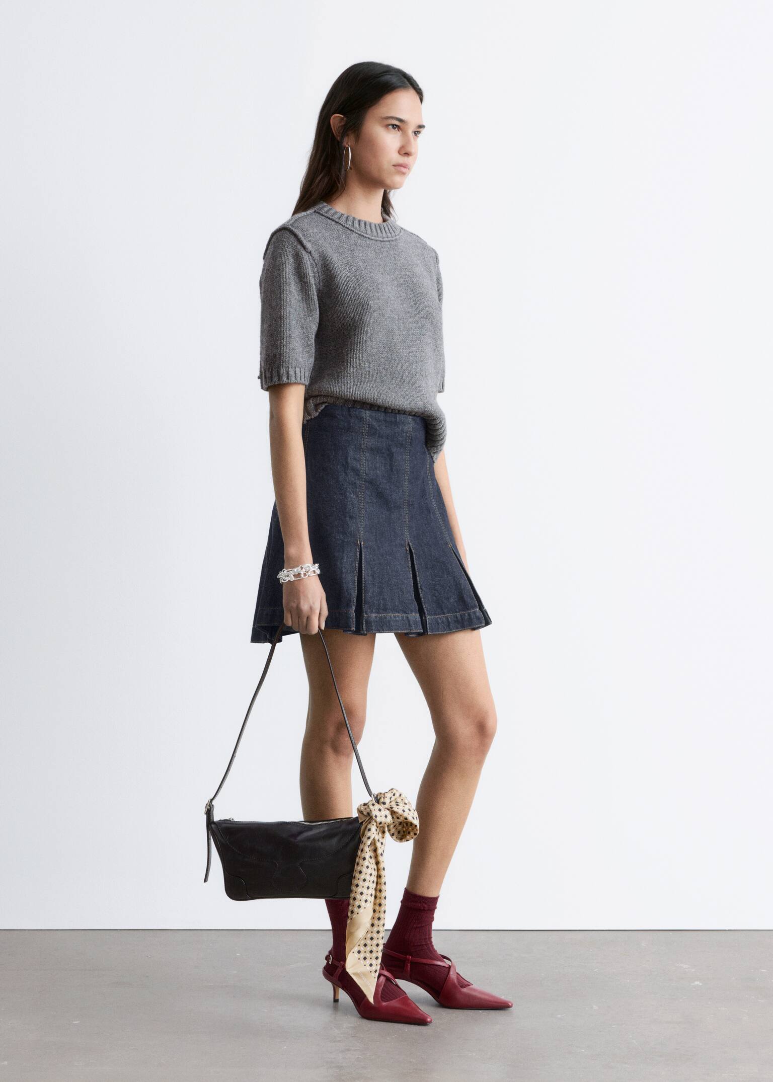 T-shirt côtelé - Gris chiné foncé/Blanc - 7