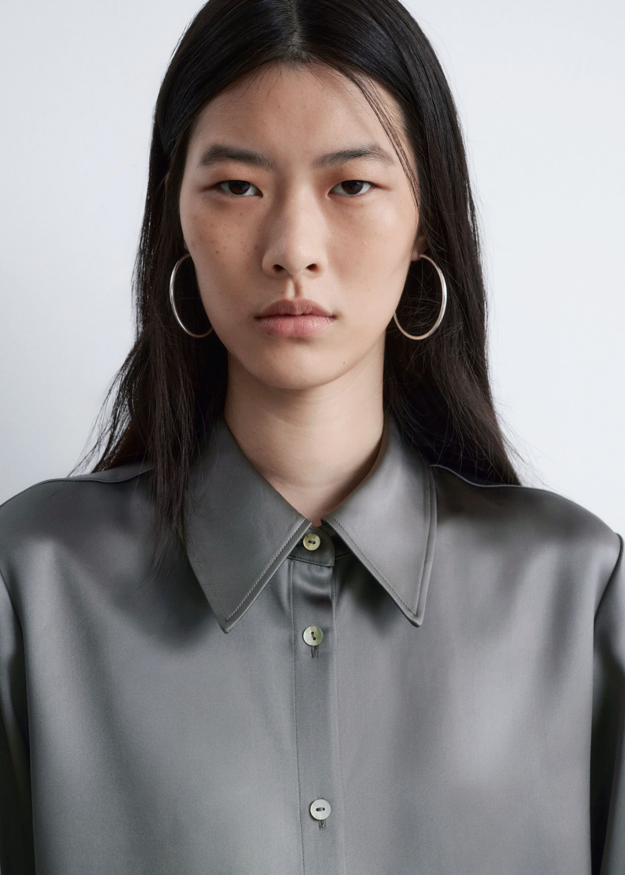 Satin Shirt - Grey - Lookbook