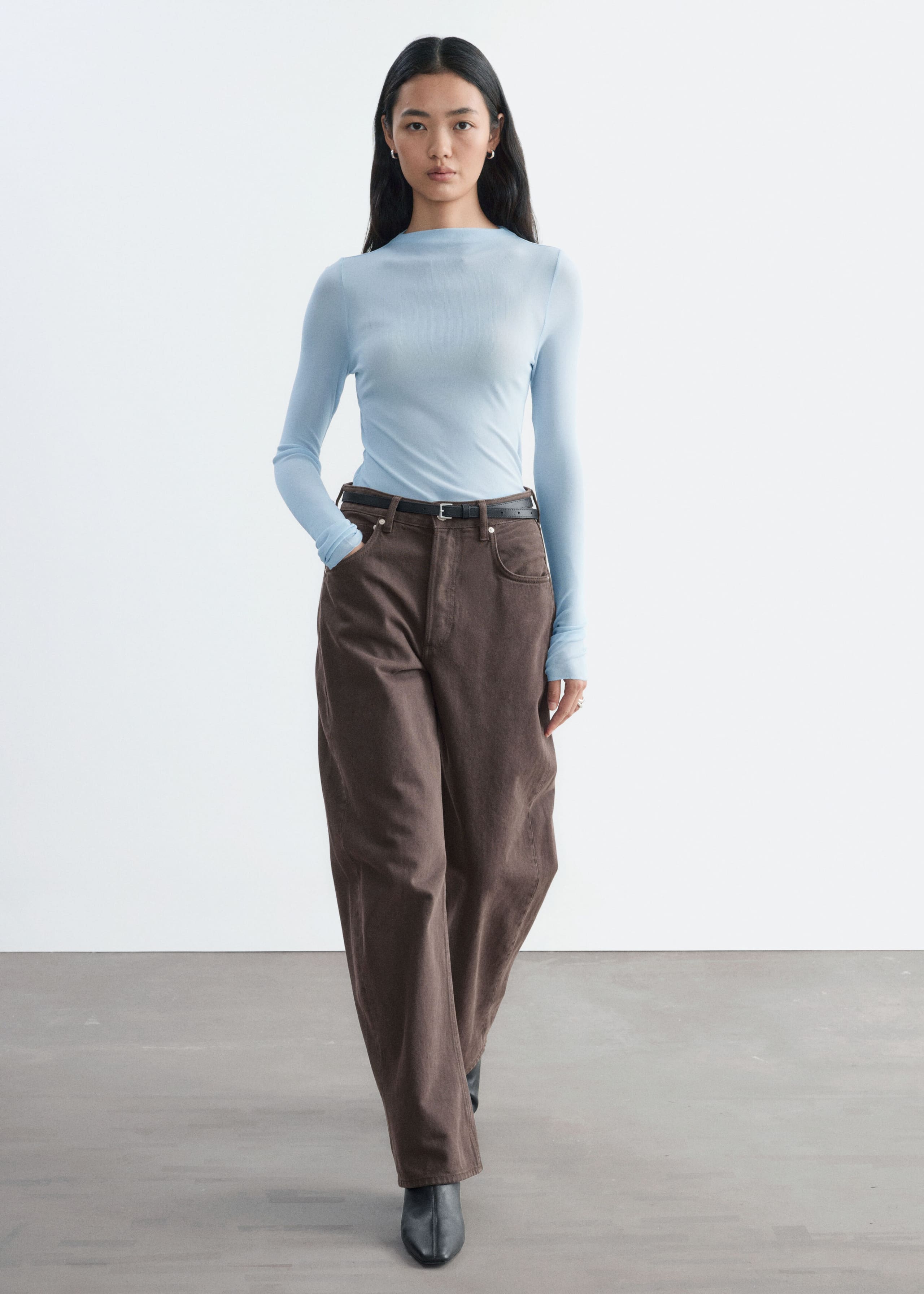 Ribbed Silk Top Light Blue