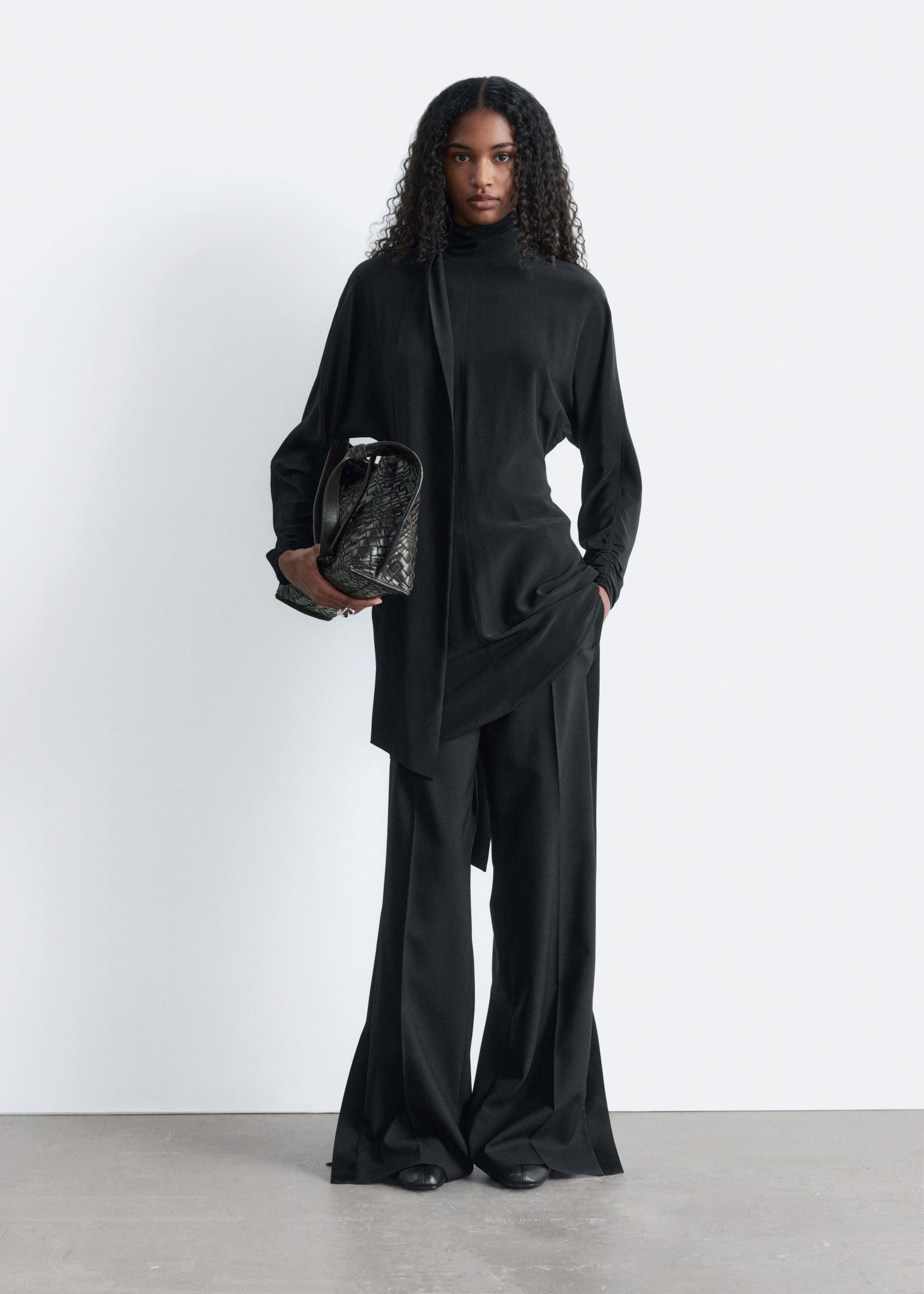 Image of Bow-Collar Silk Mini Dress