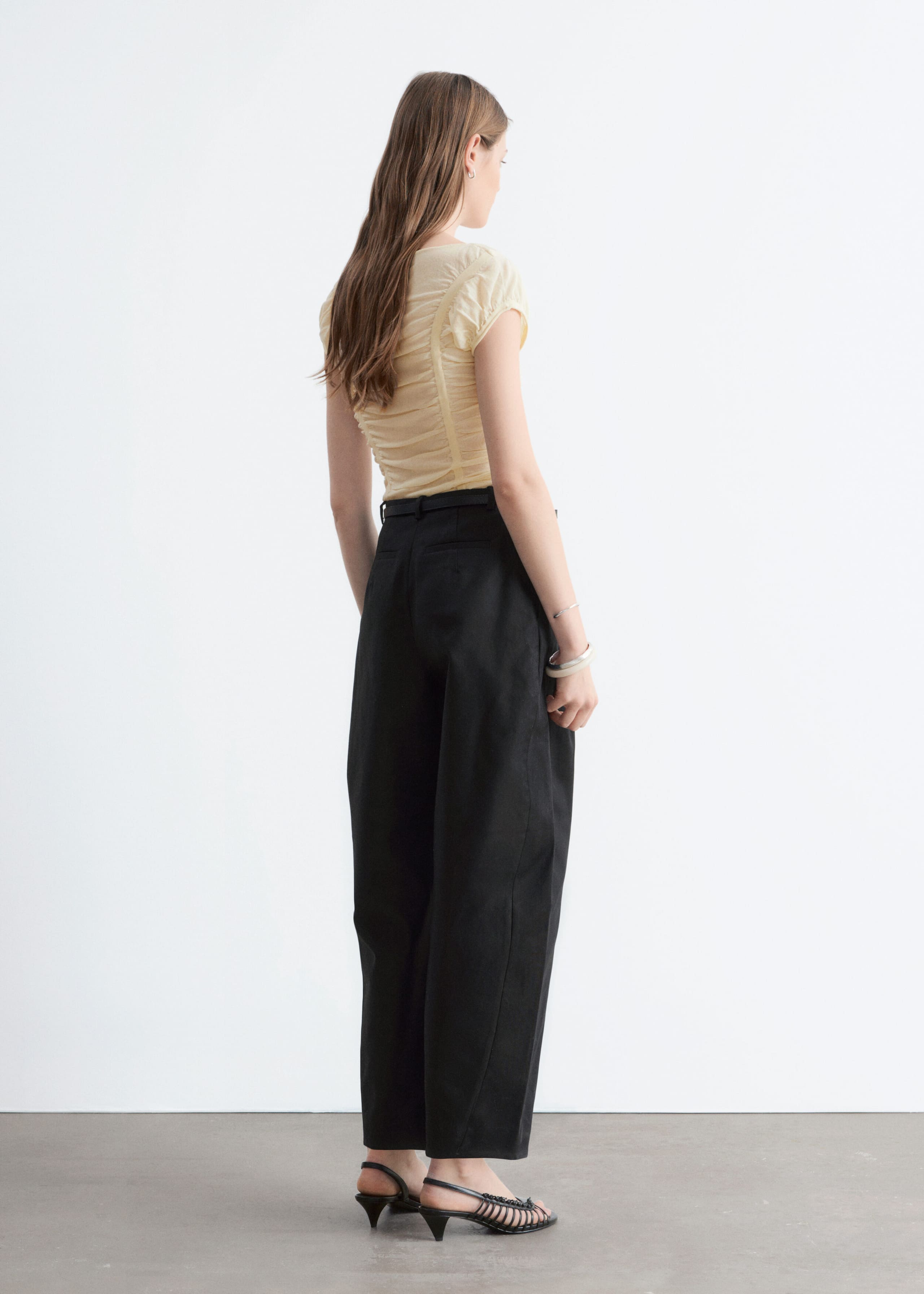 Image of Ruched Cap-Sleeve Top