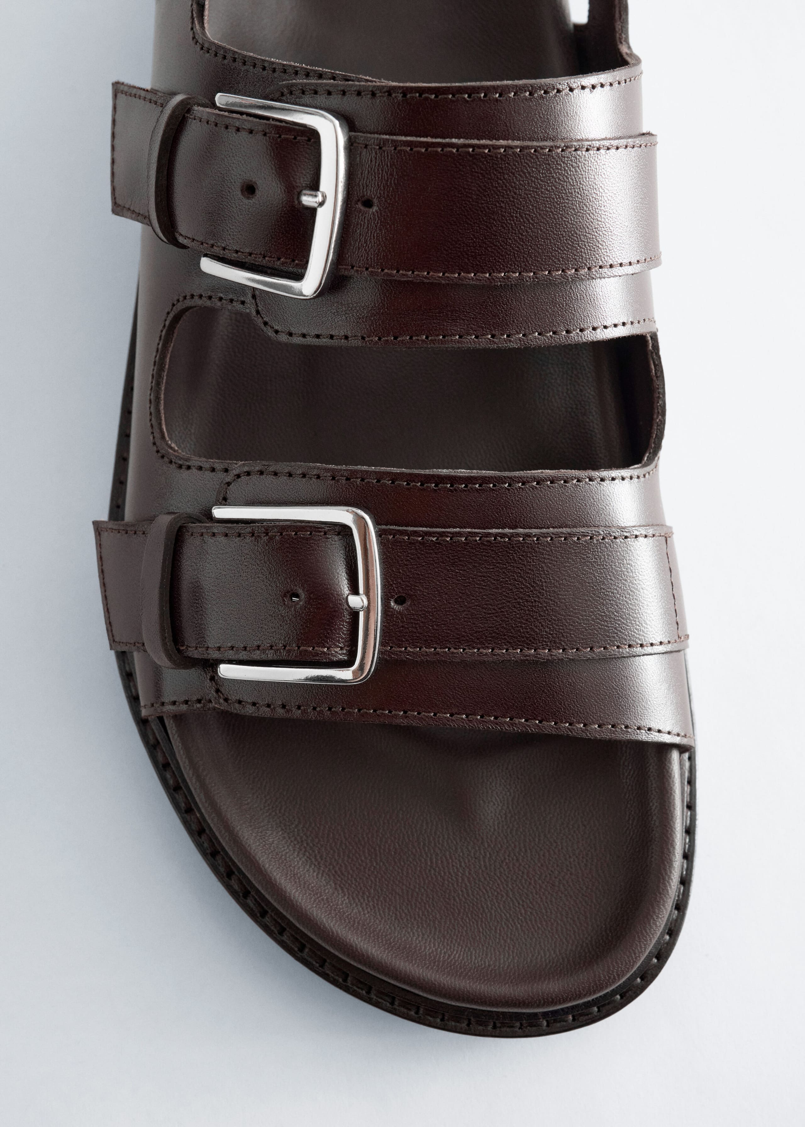 Buckled Leather Sandals - Dark Brown - Still Life