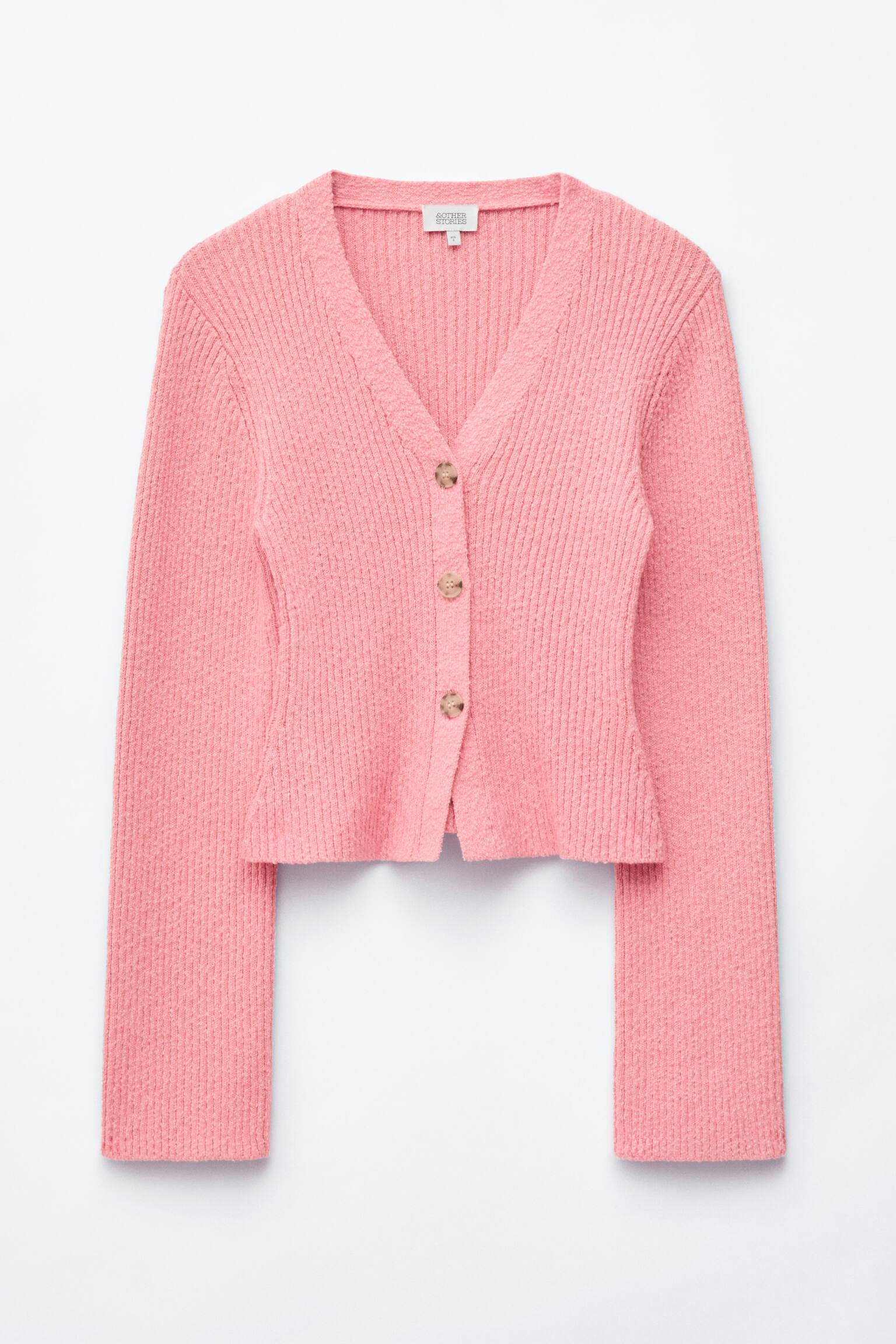 Ribbstickad bomullscardigan - Rosa/Vit/Beige - 2