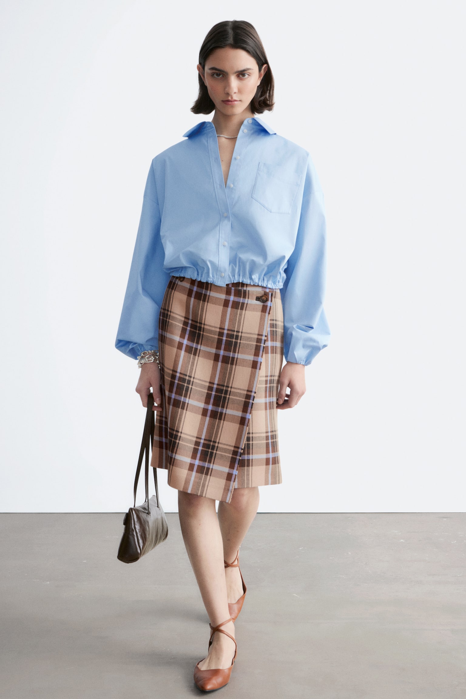 Camicia cropped con coulisse - Azzurro/Nero - 4