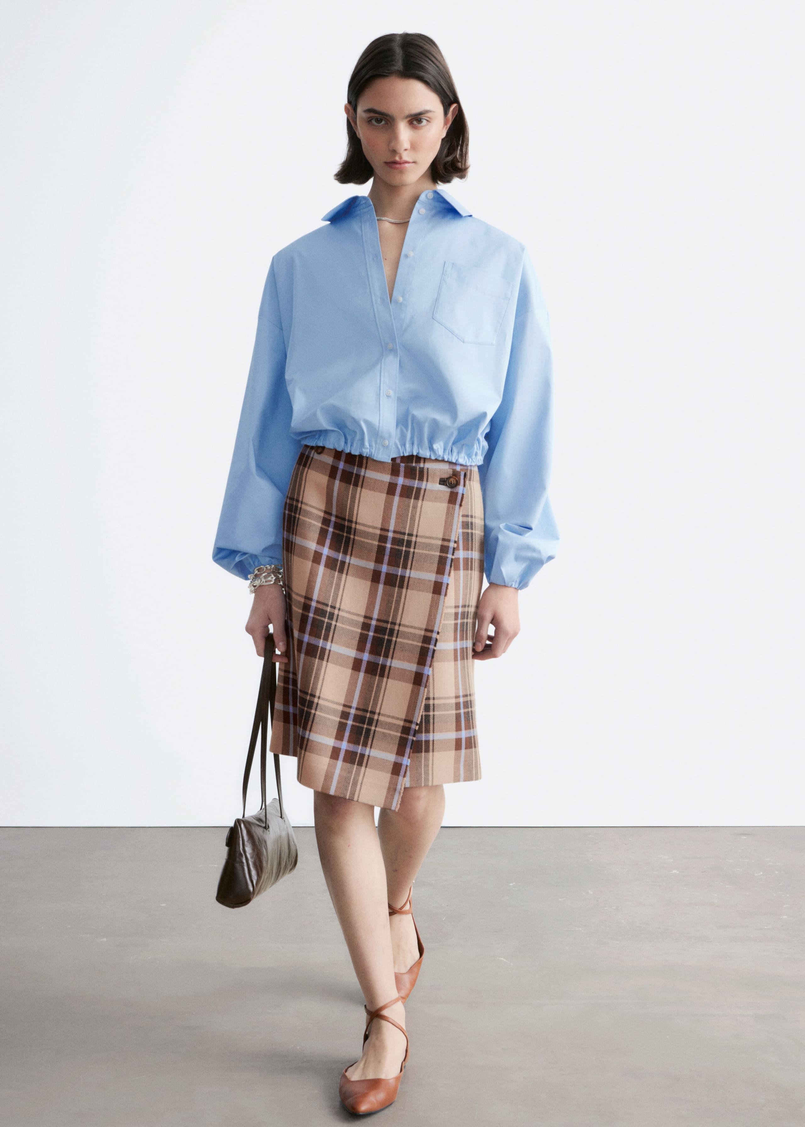 Cropped Drawstring Shirt - Black - Lookbook