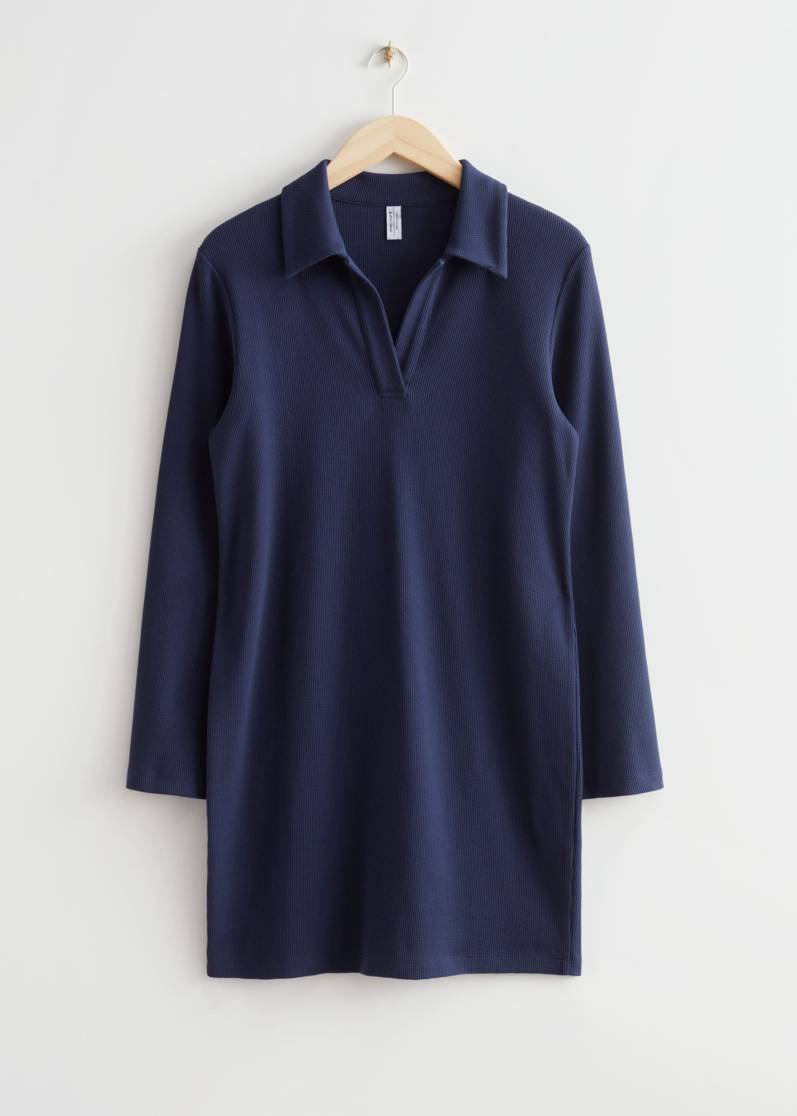 Collared Cotton Mini Dress - Navy - Natura morta