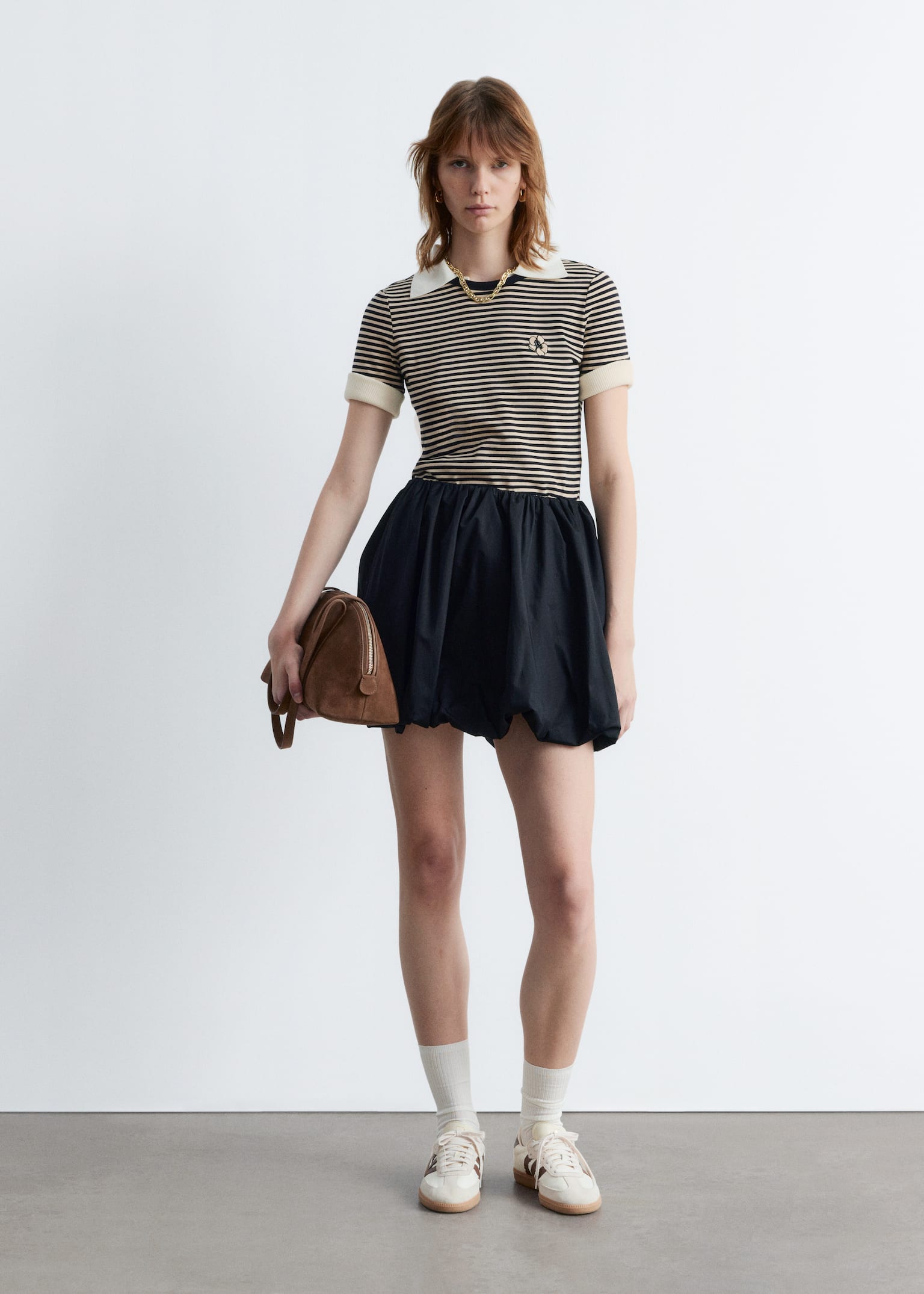 Embroidery T-Shirt - Beige/Black Stripes/Black