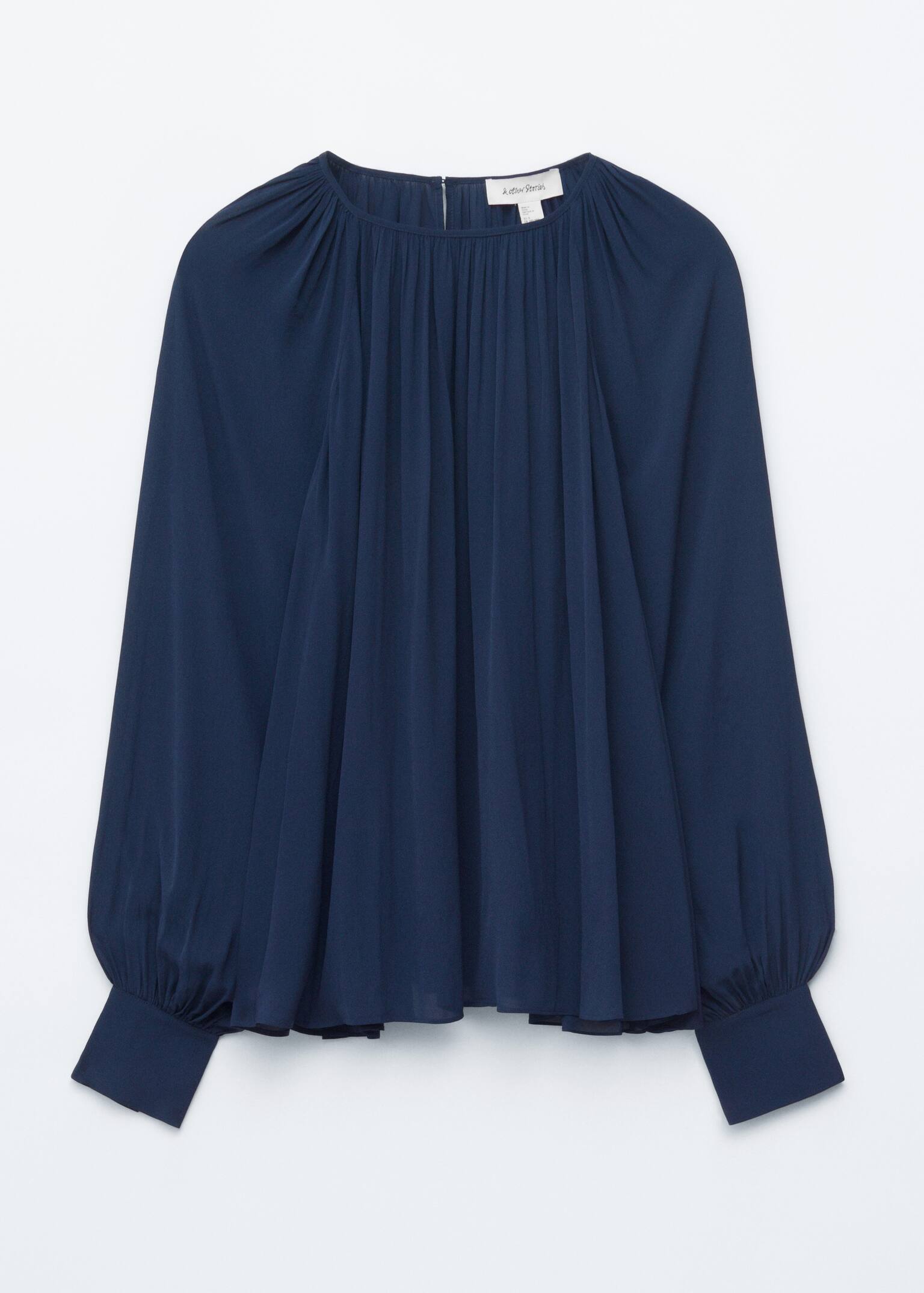 Bluse med ballonærmer - Mørkeblå/Sort polkaprikker - 2