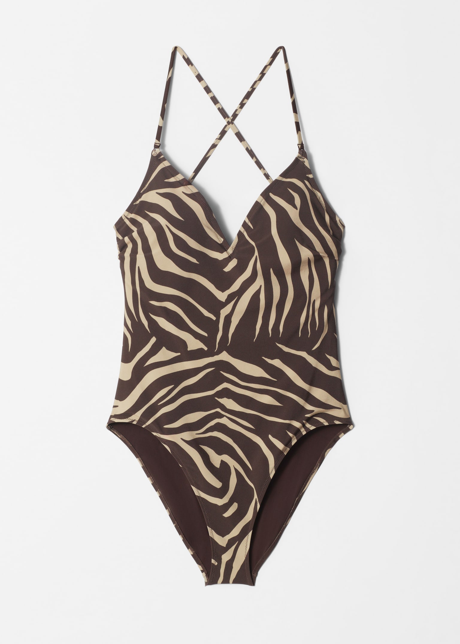Costume da bagno con taglio a V - Marrone/Beige/Verde kaki