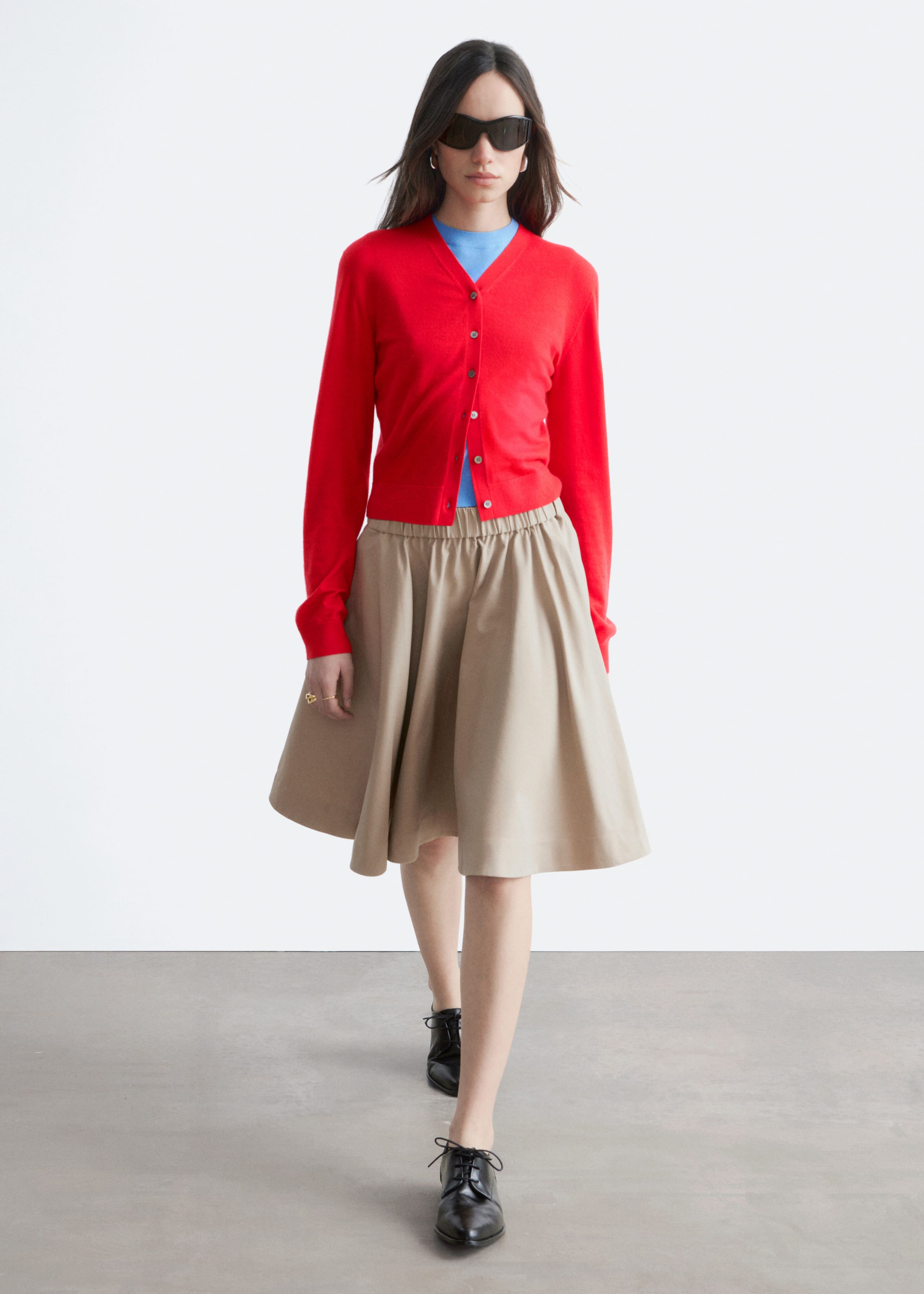Cropped Cashmere Cardigan - Bright Red - Lookbook