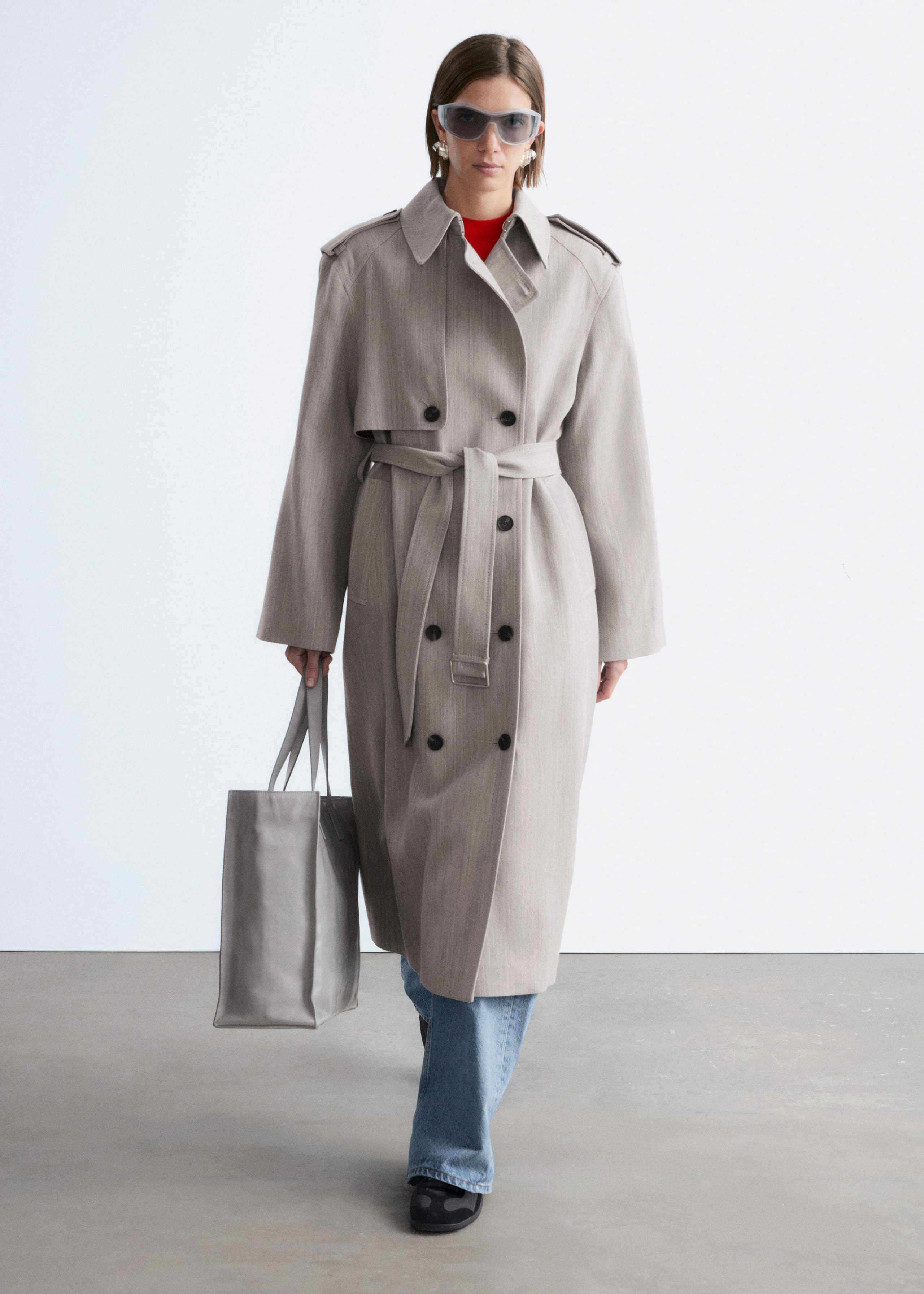 Image of Wool Tie-Belt Trench Coat