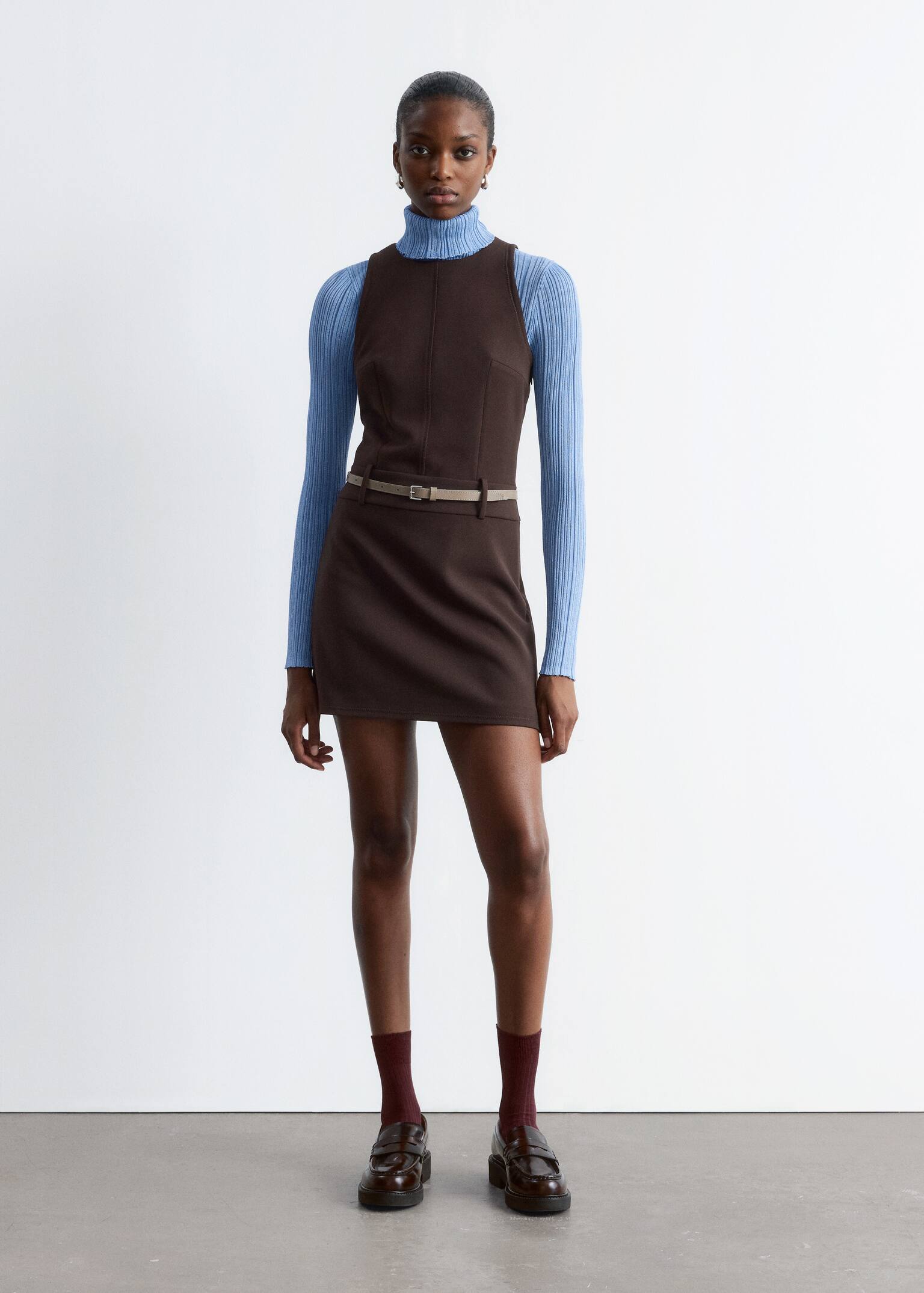 Sleeveless A-Line Mini Dress - Dark Brown