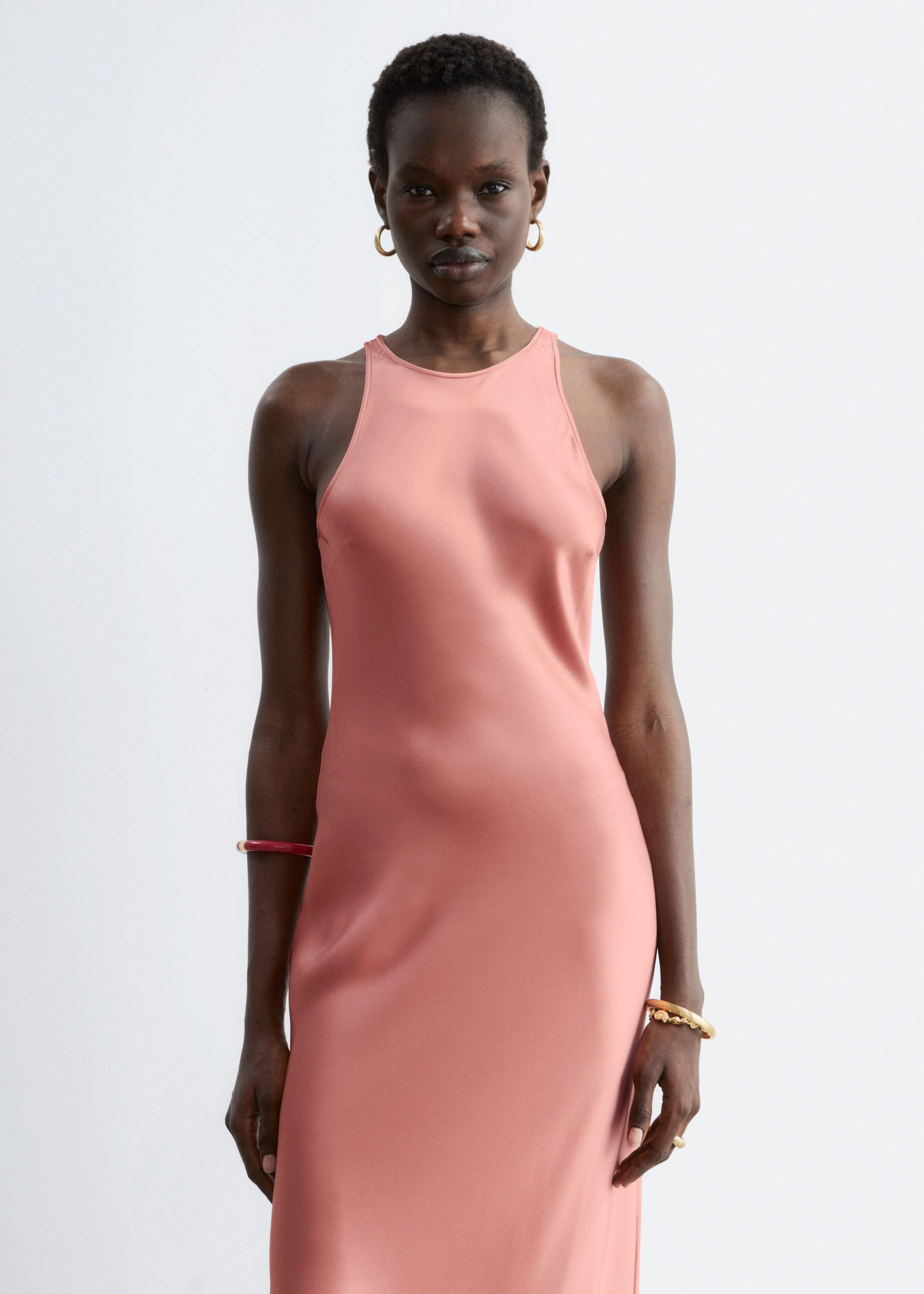 Image of Sleeveless Satin Midi Dress