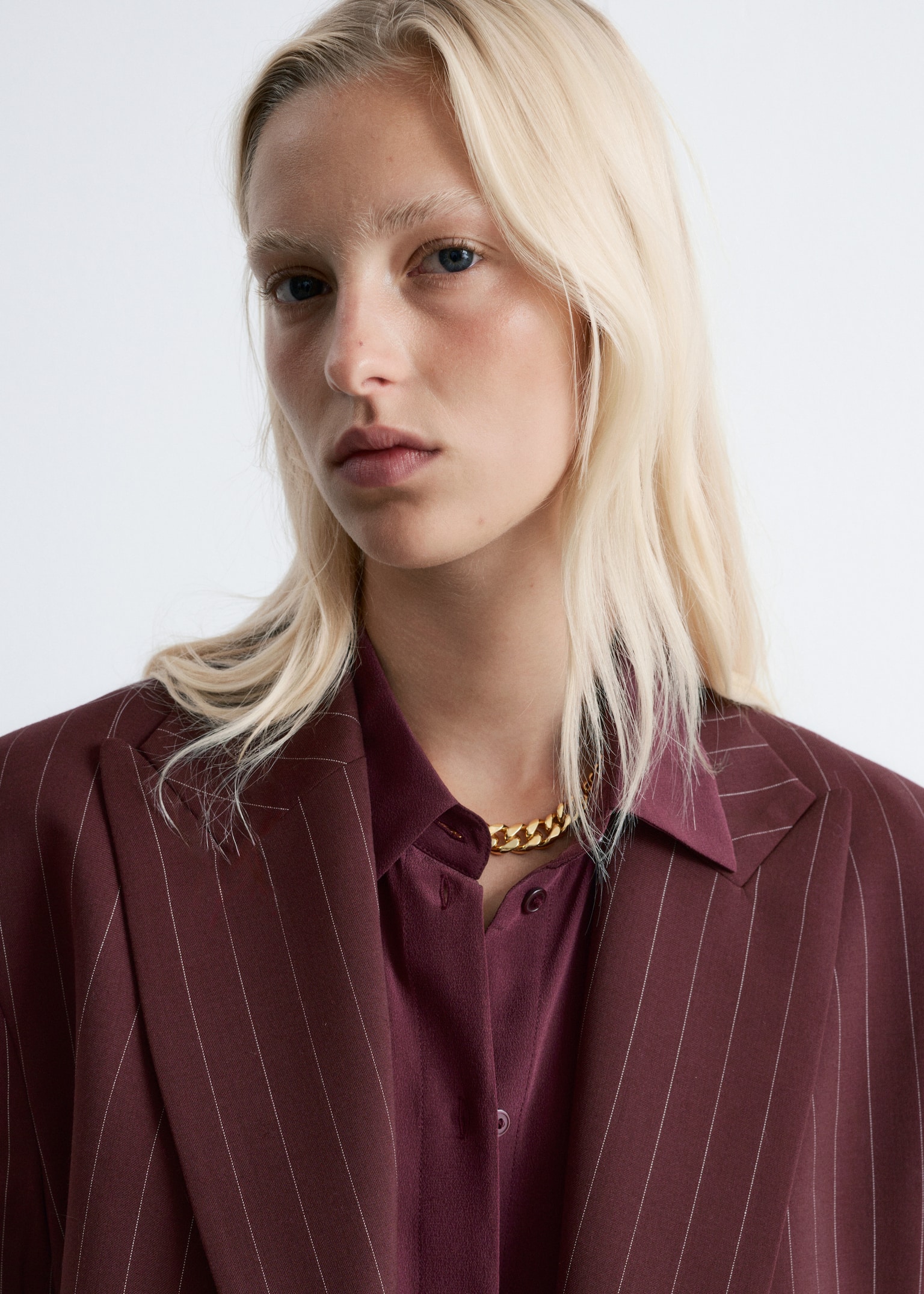 Double-Breasted Wool Blazer - Burgundy Pinstripe - 3