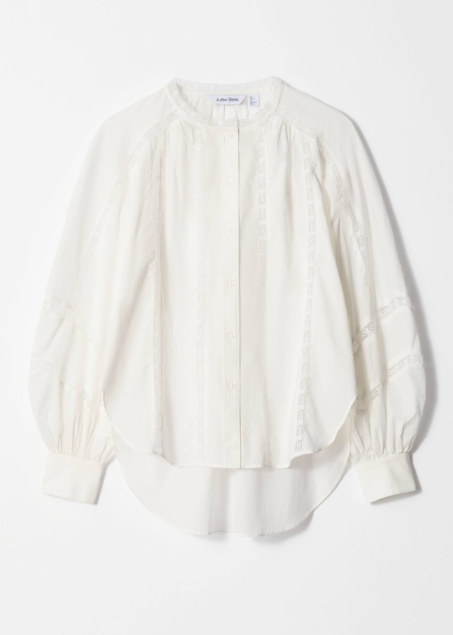 Blouse ample bordée de dentelle - Blanc/Noir - 2