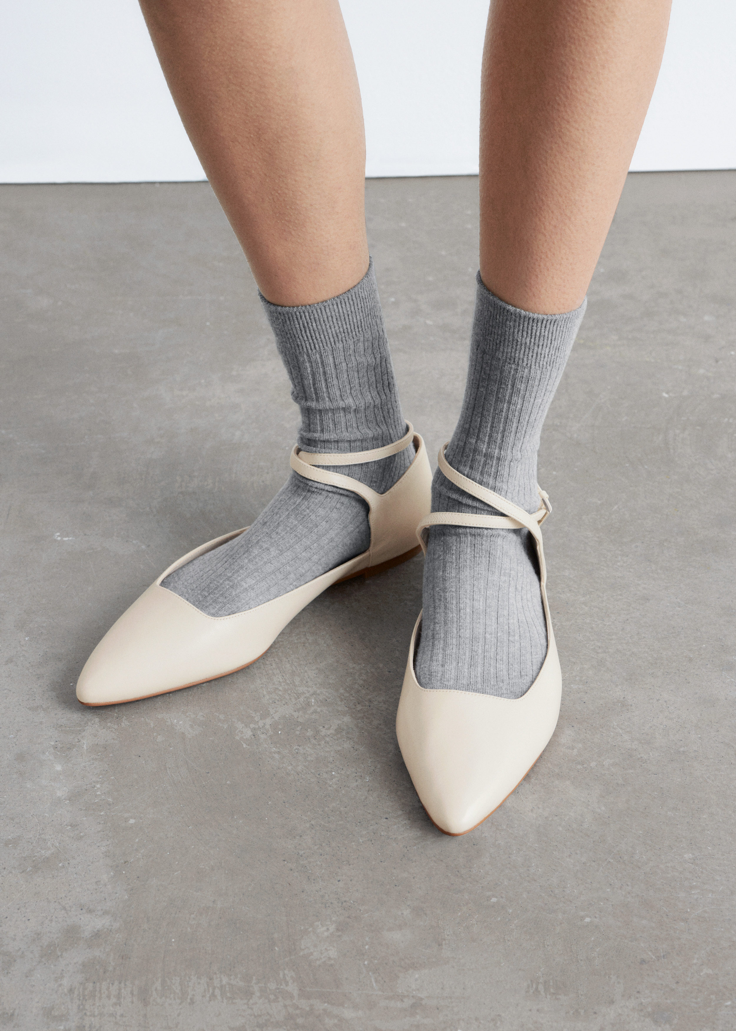Leather Cross-Strap Ballet Flats - White - & Other Stories US
