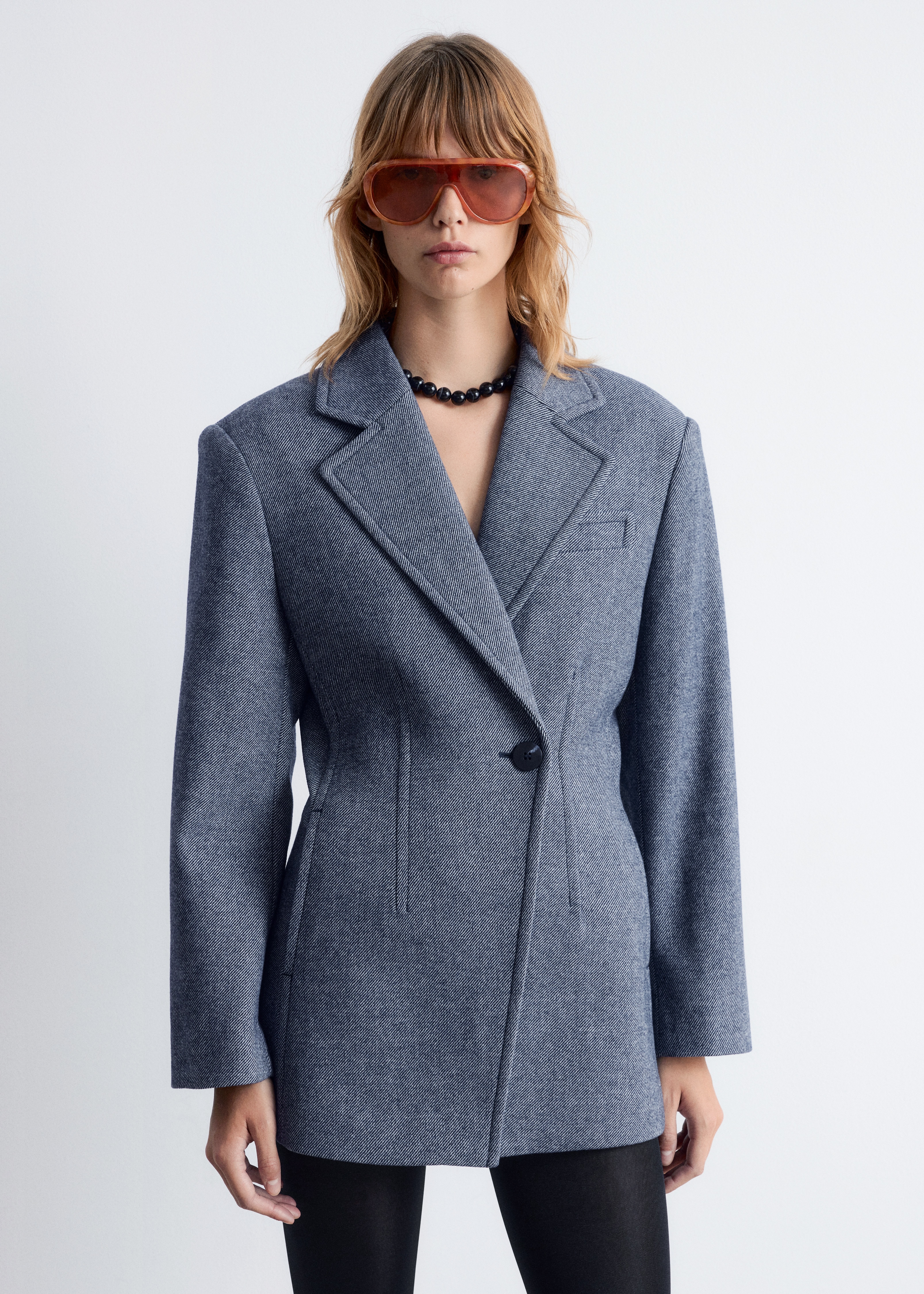 Σακάκι με Ενισχυμένους Ώμους - Σκούρο Μπλε/Καφέ Καρό