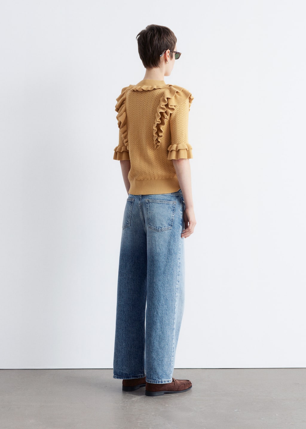 Image of Pointelle-Knit Ruffle Top