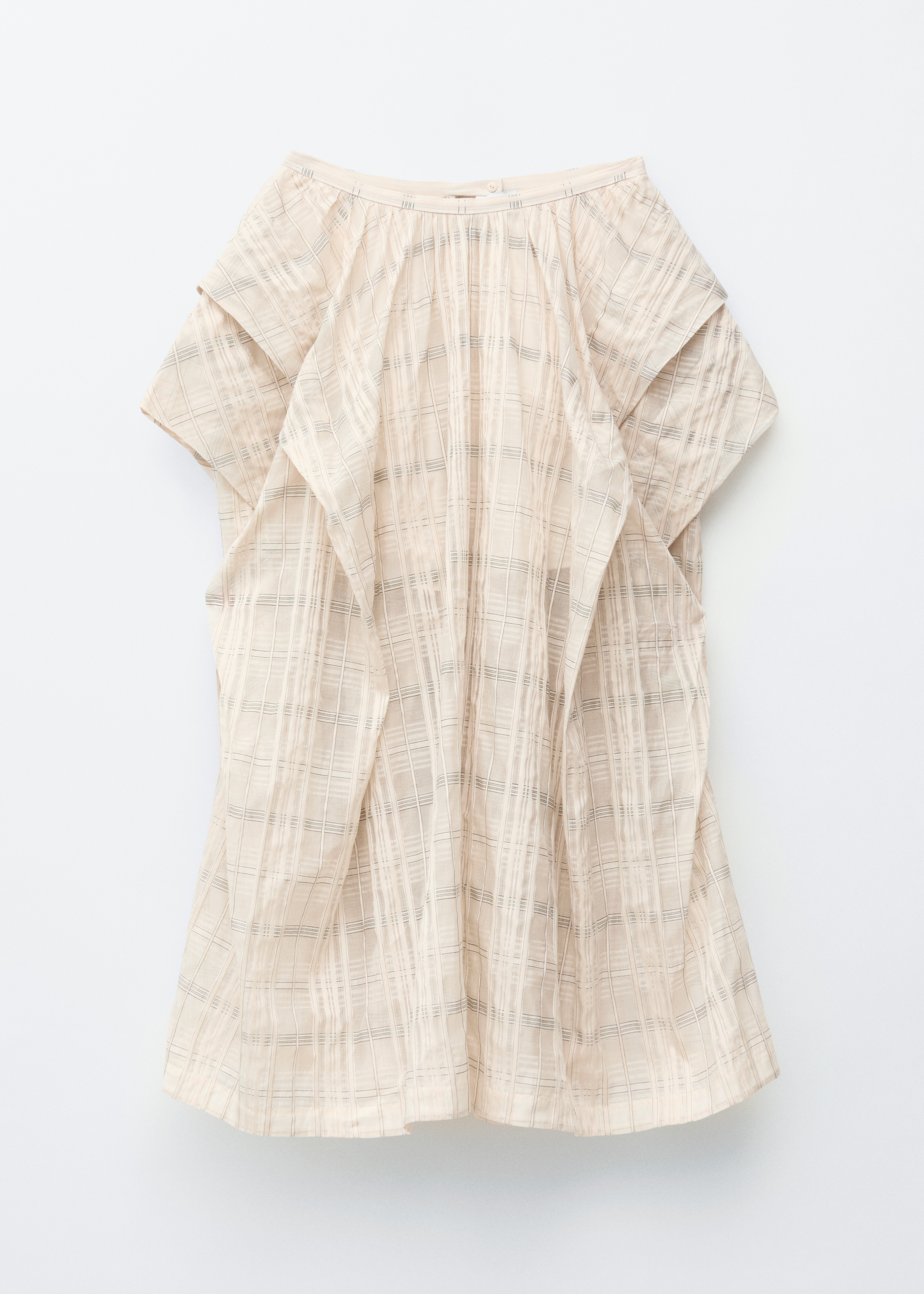 Fustă Midi Din Bumbac Cu Adunături - Alb Crem/Carouri