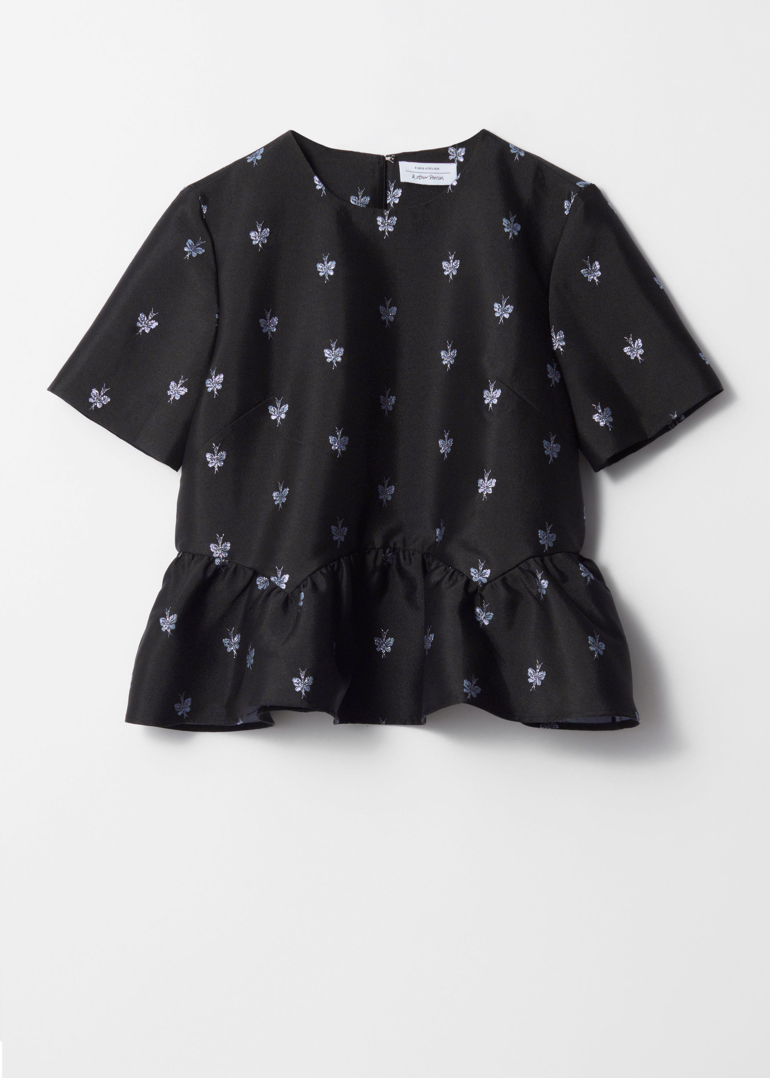トップス eaphi flower jacquard peplum tops Black FLIRTY FLORAL JACQUARD PEPLUM TOP - BLACK – Feather + Fray