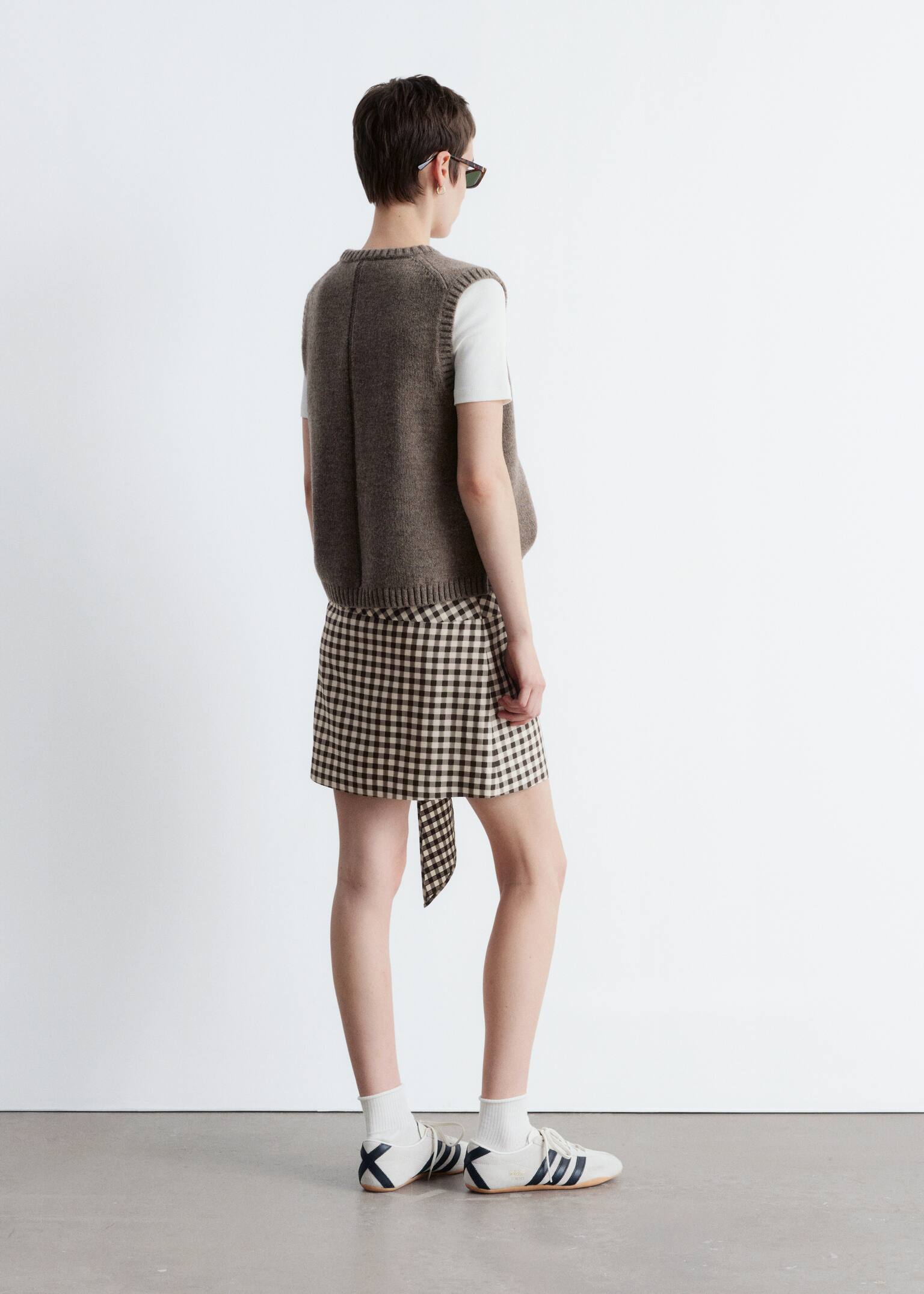 Checkered Mini Skirt - Brown Gingham-Check - 6