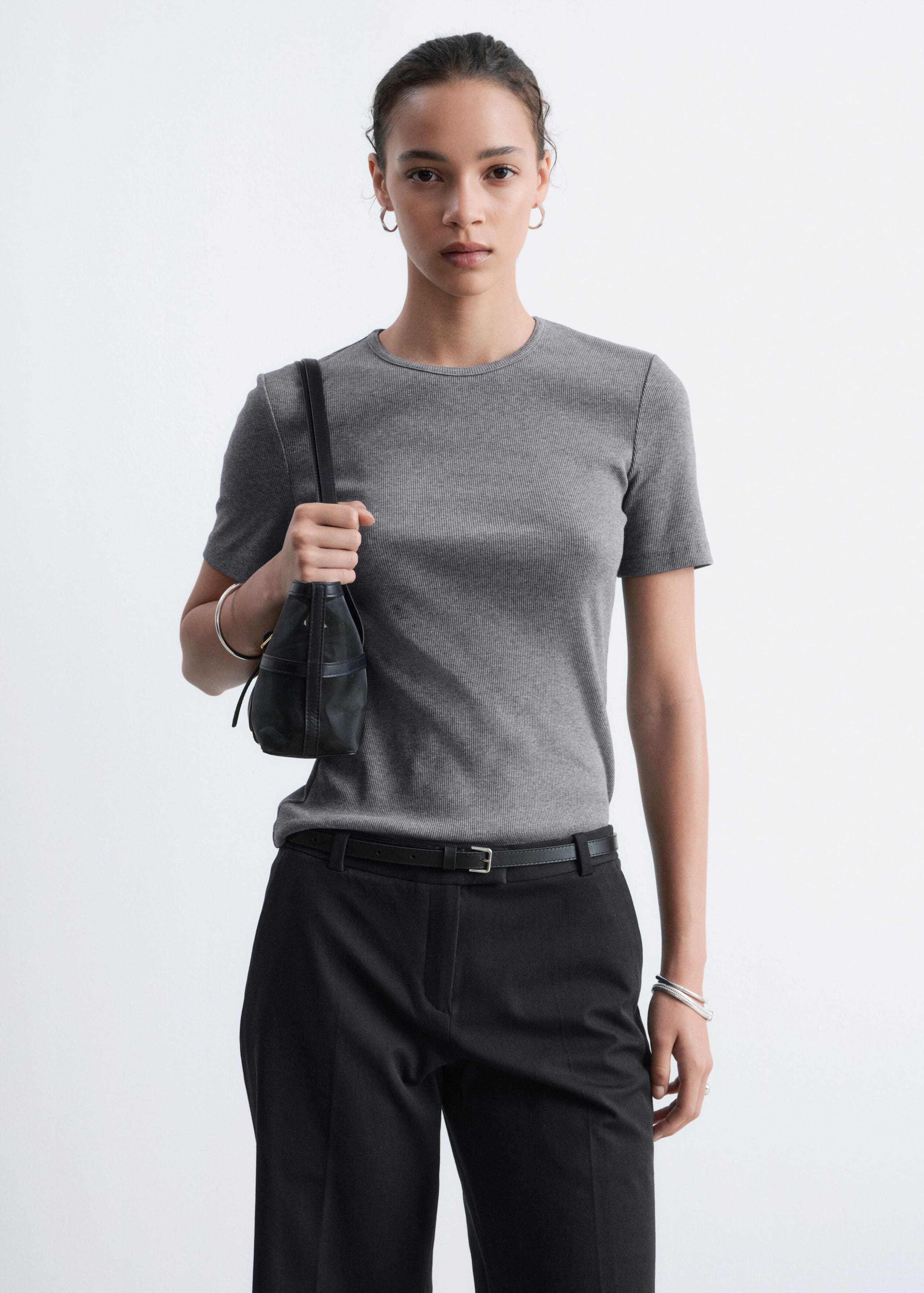 Ribbed T-Shirt - White - Lookbook
