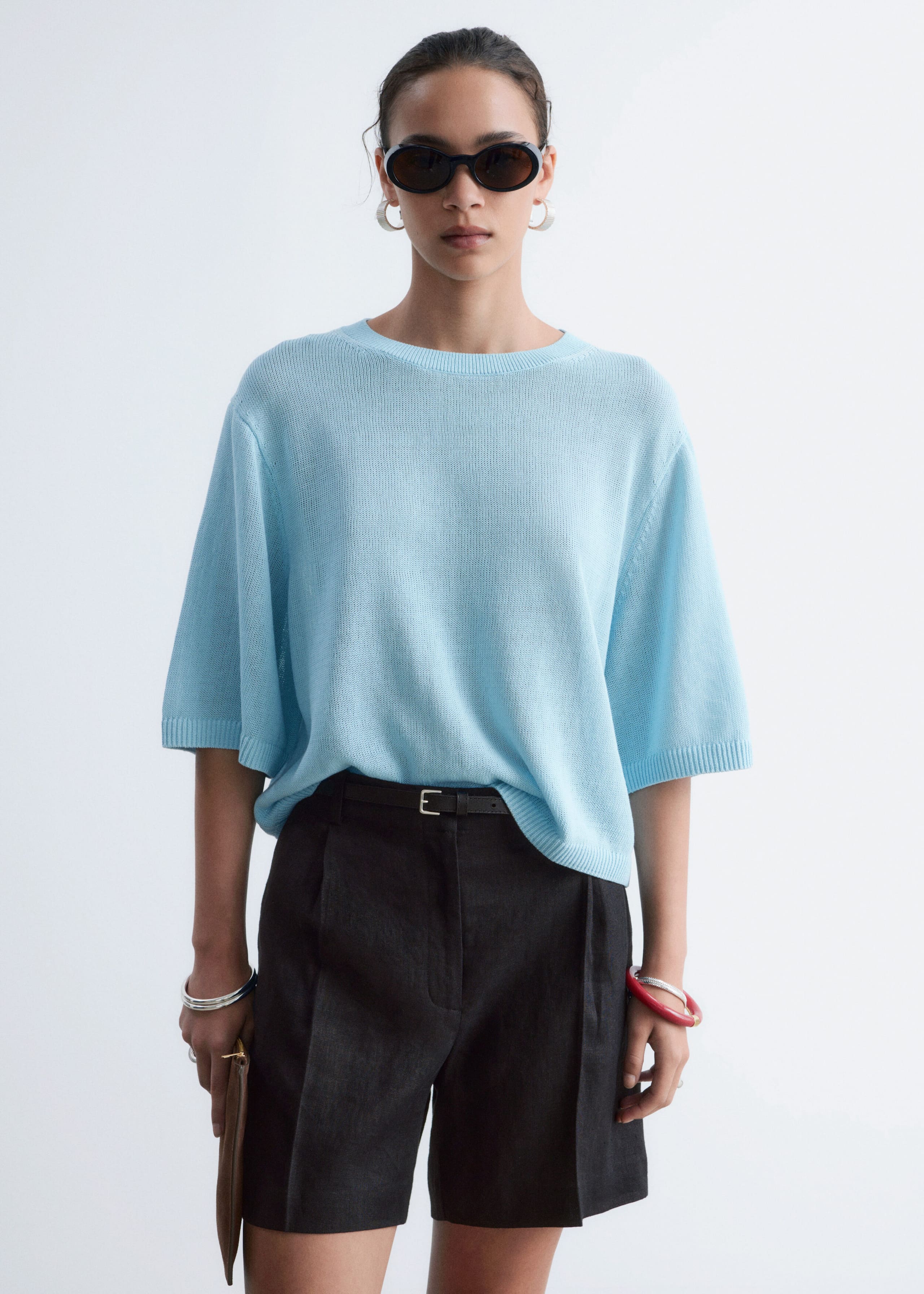 Knitted Cotton T-Shirt - Yellow - Lookbook