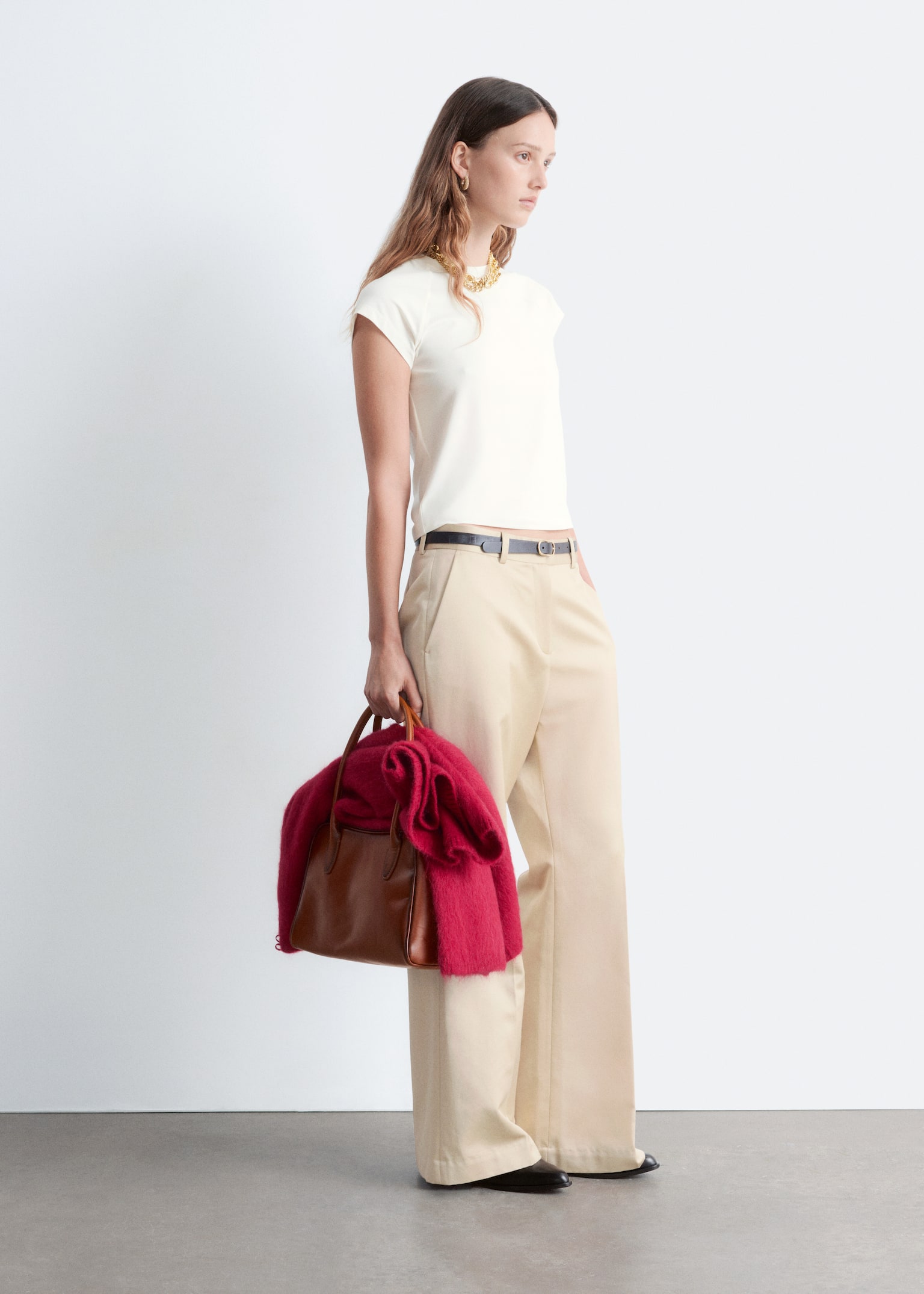 Figursyet T-shirt med raglanærmer - Hvid/Lysegrå melange - 1