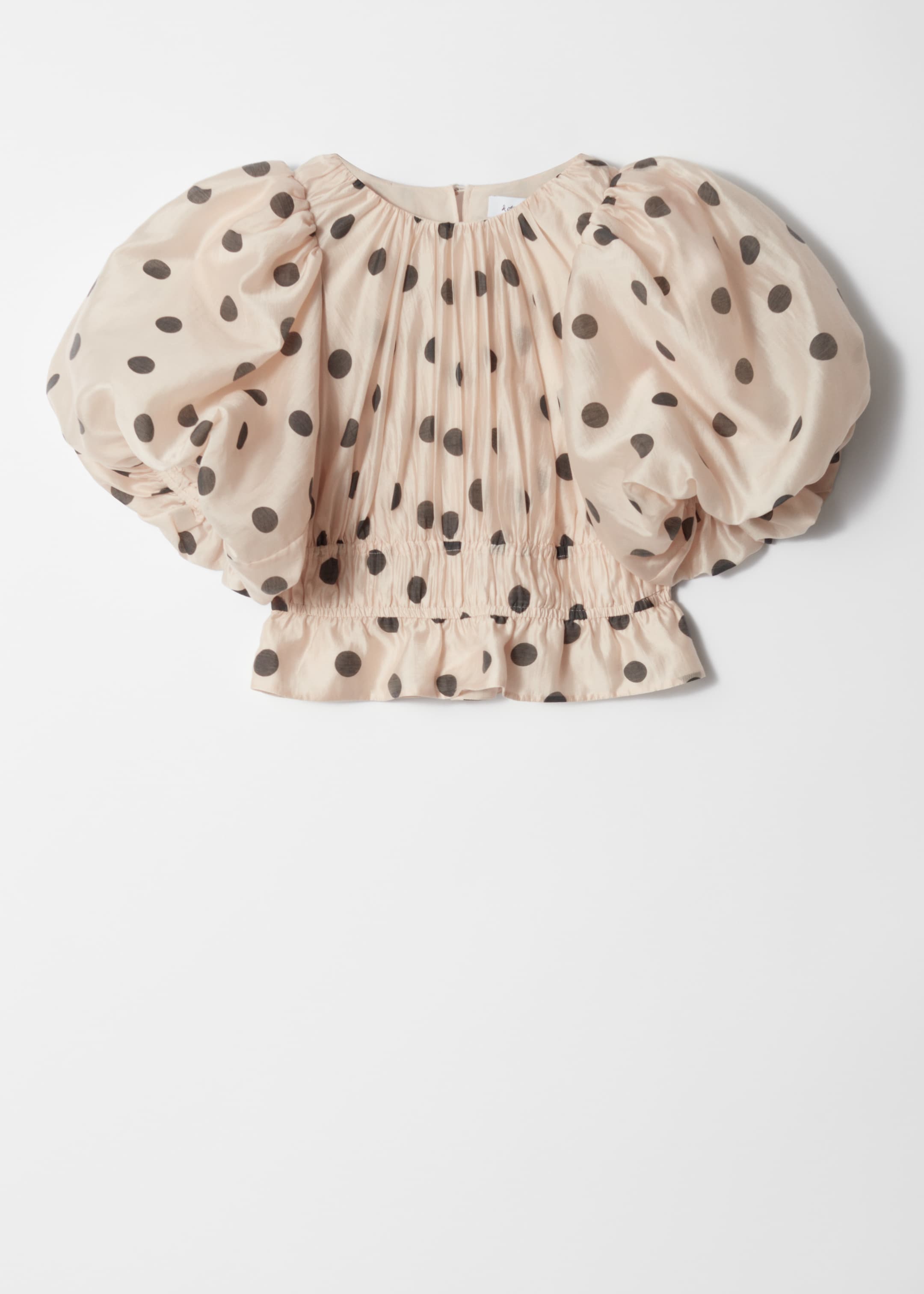 Größeres Bild anzeigen: Geraffte Bluse mit Ballonärmeln - Weiß/Graue Polka-Dots - Ladies | H&M AT 1