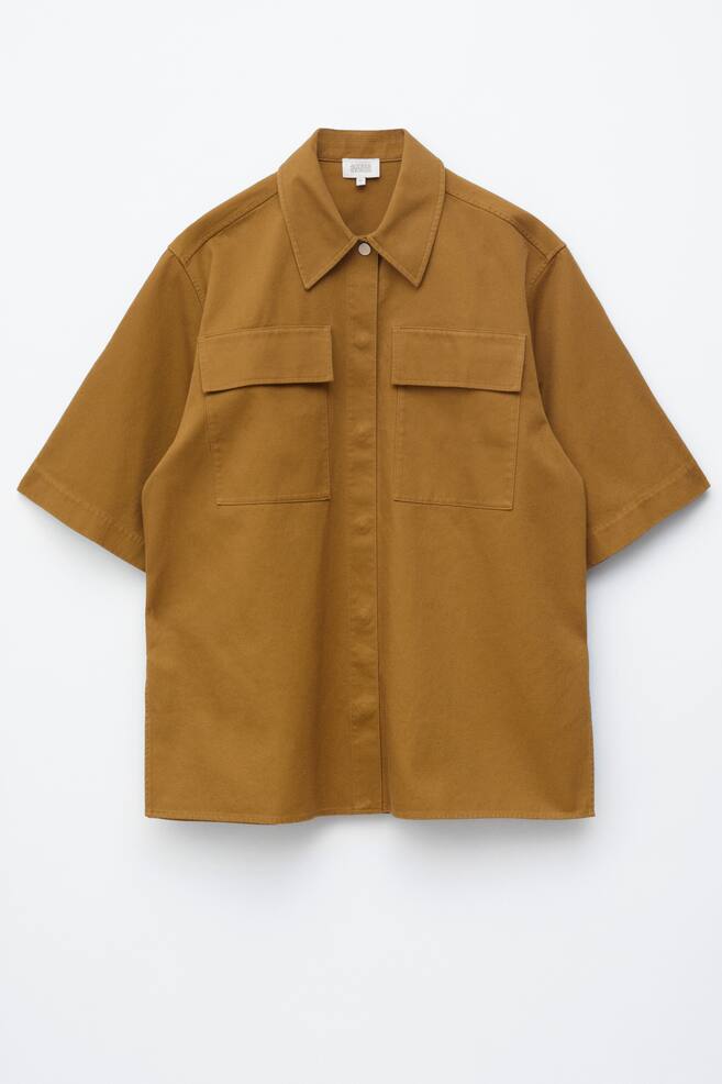 Short-Sleeve Cotton Shirt - Brown/Beige - 1