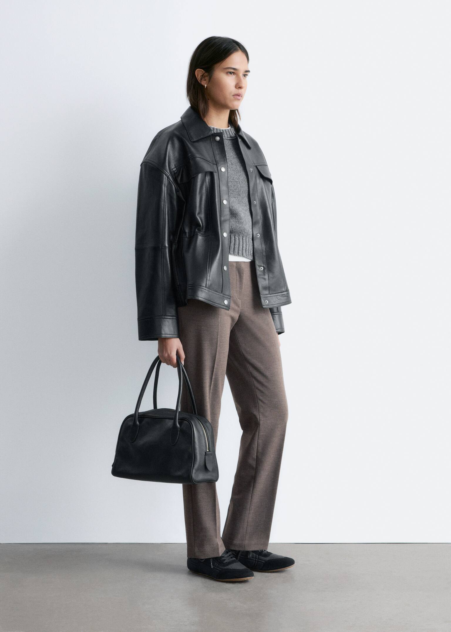 Elegante broek met persvouwen - Greige gemêleerd/Zwart - 5