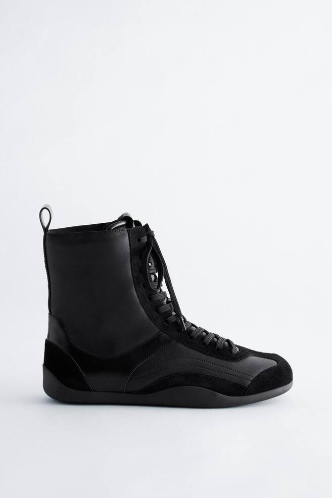 Lace-Up Ankle Boots - Black - 1