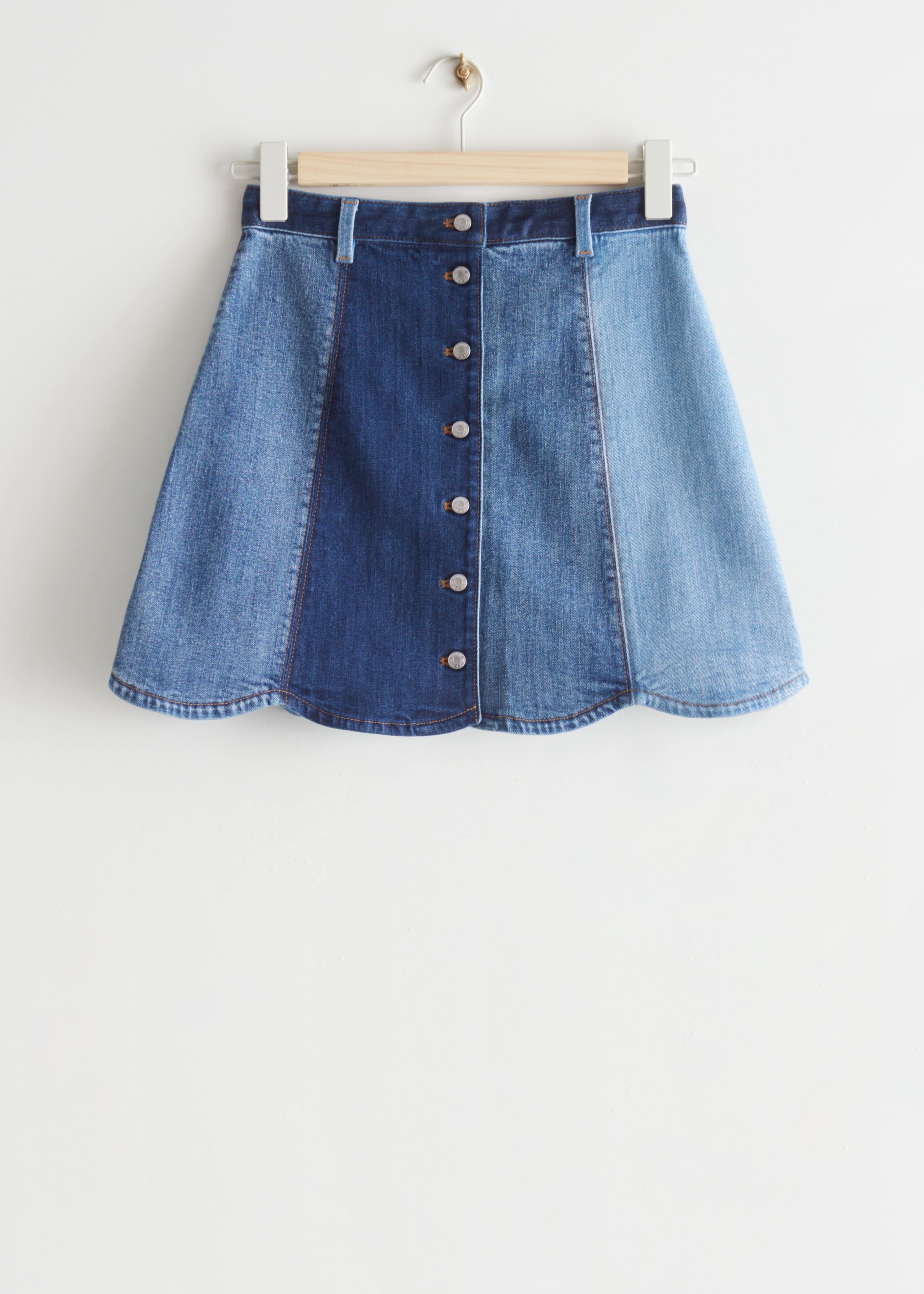 Patchwork Denim Mini Skirt - Blue Patchwork - Bodegón