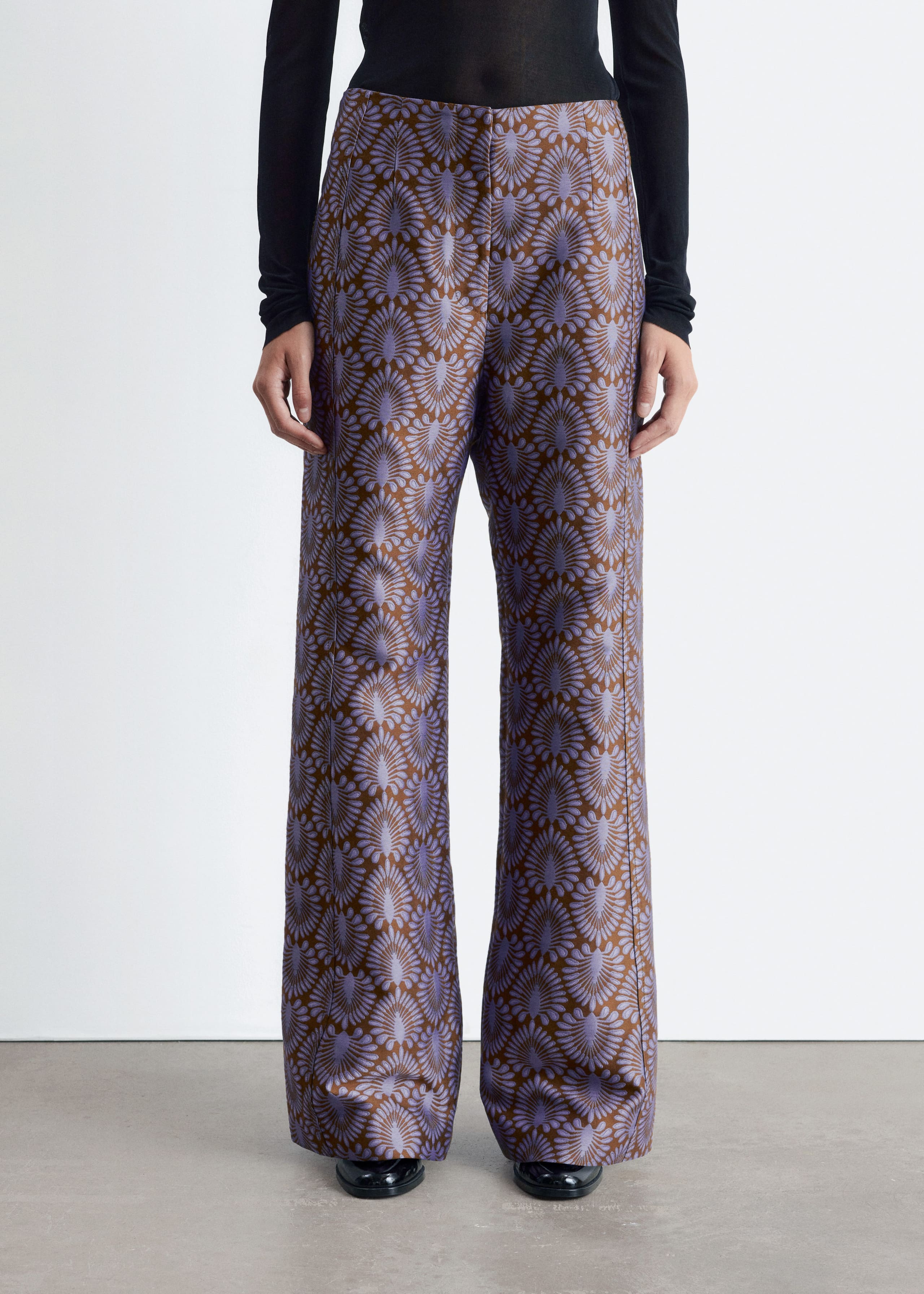 Image of Flared Satin Jacquard Trousers