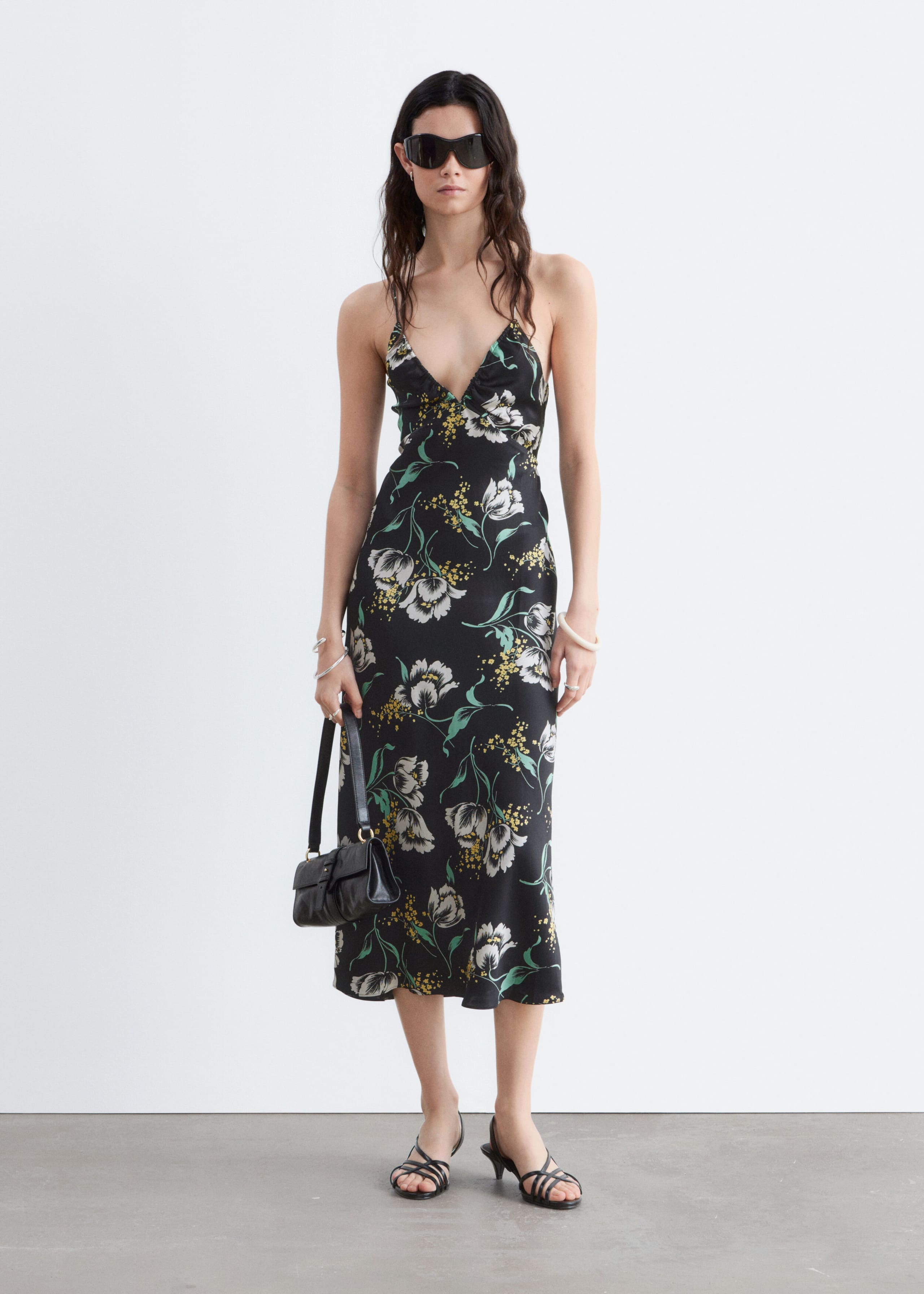 Satin Slip Midi Dress - Pink Floral - Lookbook