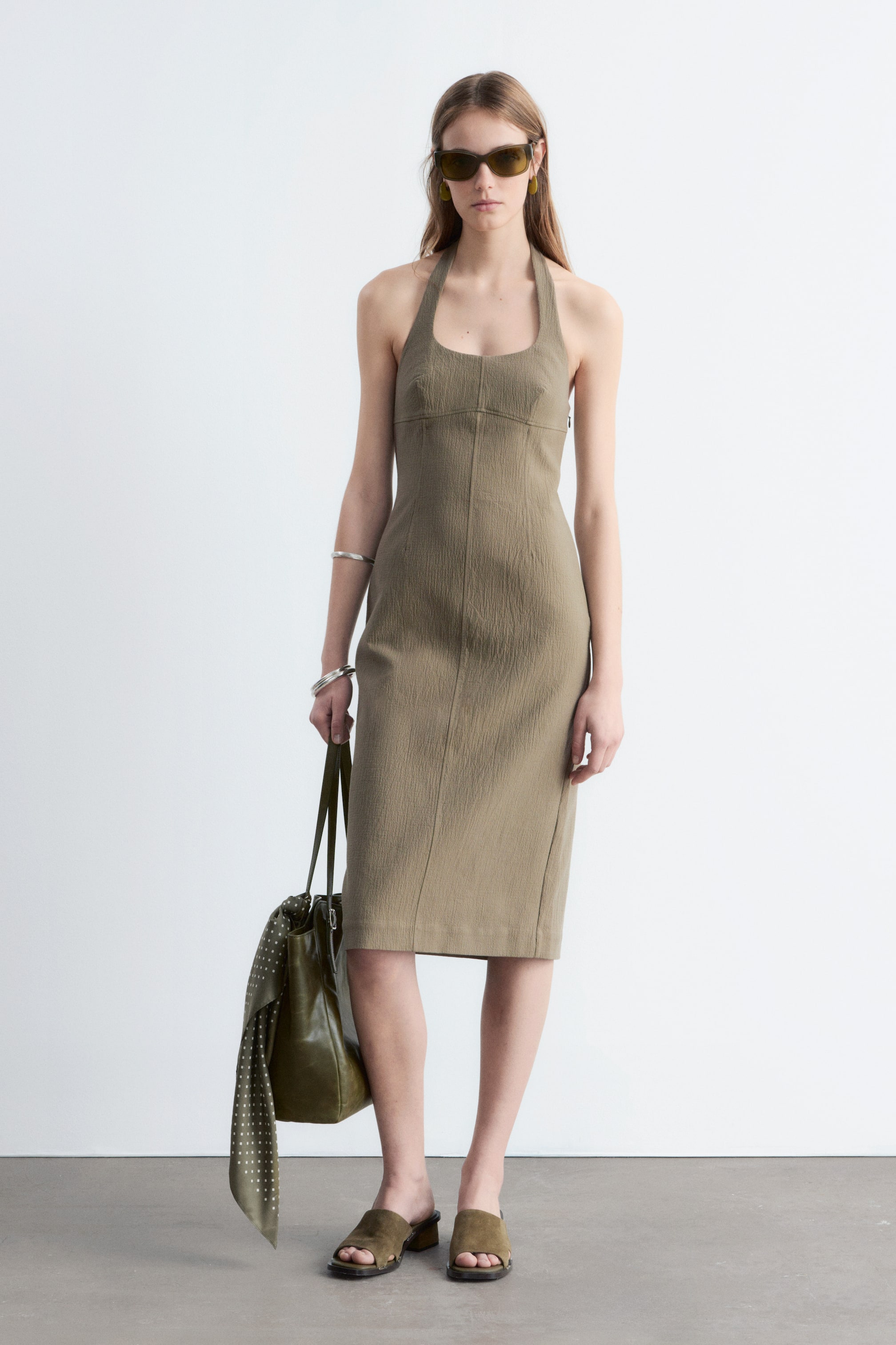 View larger image: Halterneck Midi Dress - Khaki Green - Ladies | H&M GB 1