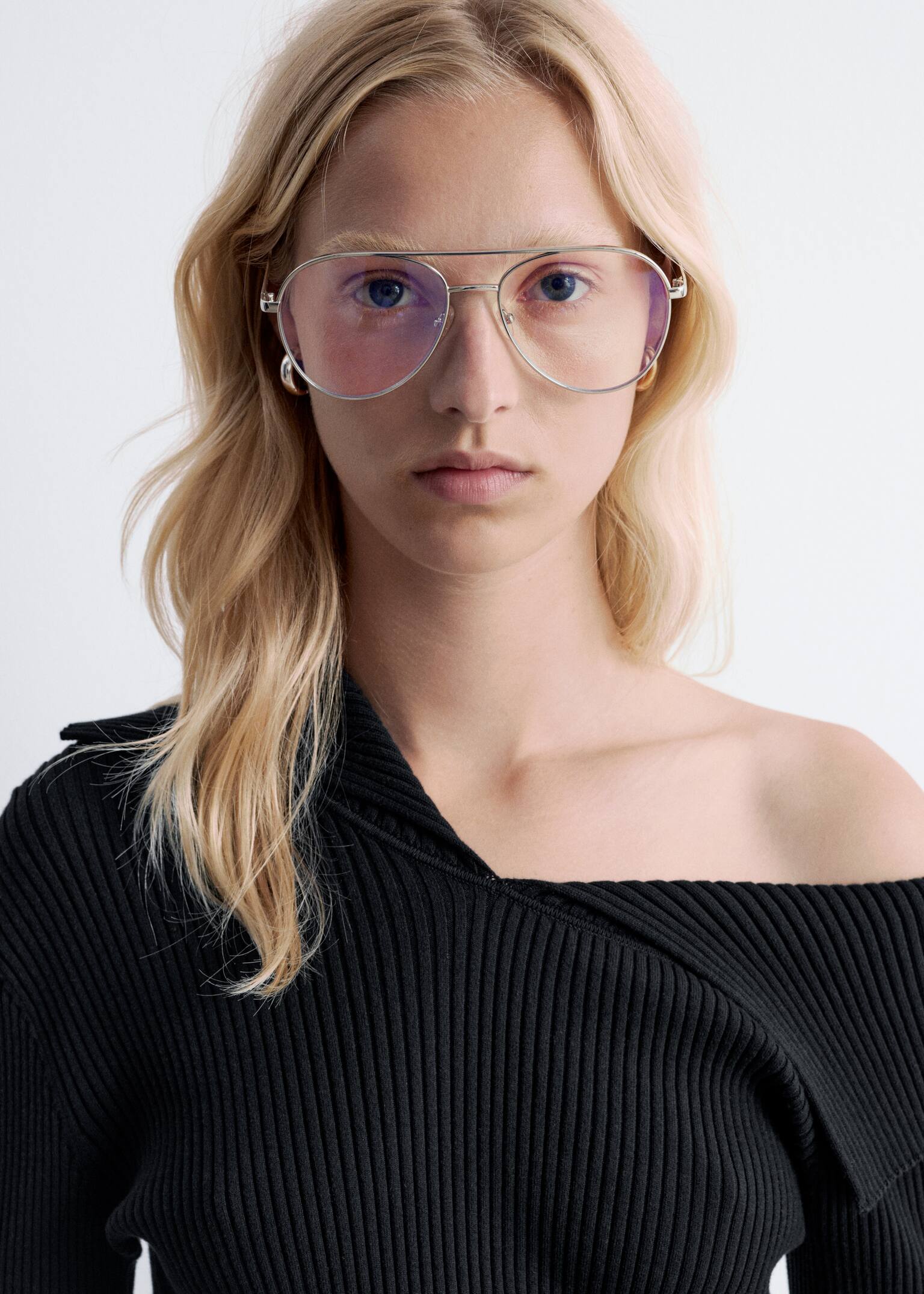 Sonnenbrille mit schmalem Pilotenrahmen - Silber/Klarglas/Gold/Transparent - 6